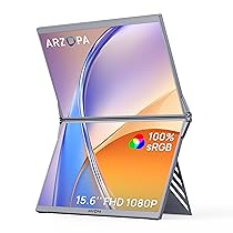 ARZOPA Monitor Portatile Doppio Schermo 15,6” – FHD 1080P IPS 100% sRGB con Luce Blu Ridotta, Supporto Regolabile 315°, Plug & Play, Laptop Screen Extender per Mac, Phone, Switch, PS5, Xbox – E1