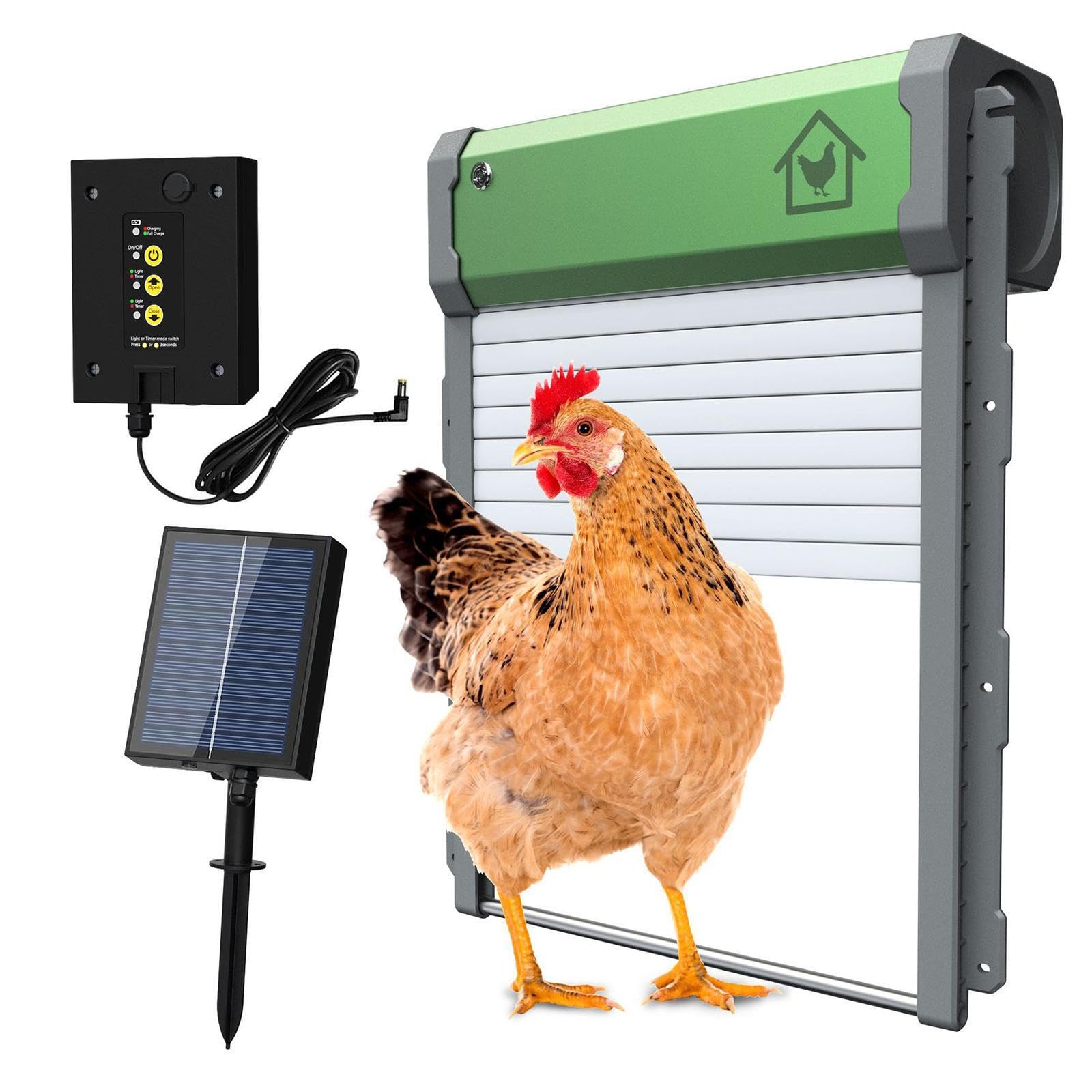 Porta automatica intelligente per pollaio con pannello di controllo e telecomando per massimizzare l'efficienza nella gestione degli allevamenti di polli Porta automatica