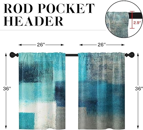 Vista 18 de Cortinas geométricas de cocina negras y grises de 63 pulgadas de largo, juego de 2, cortinas grises y blancas para dormitorio, sala de estar, Gris