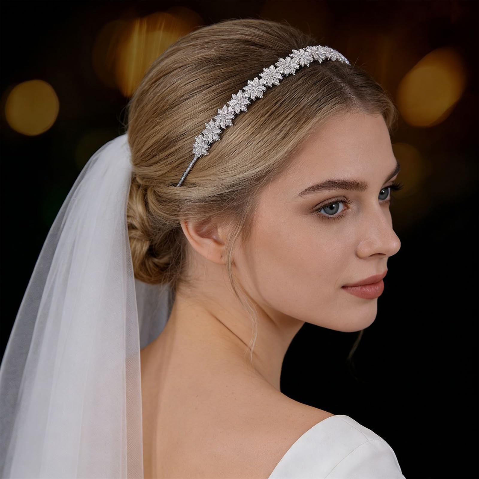 Cerchietto per capelli con motivo floreale da principessa, con zirconi 3D, perfetto per corone di capelli con fiocco di neve