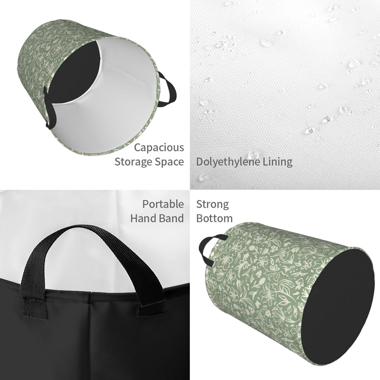 Sage Green Laundry Basket Foldable Laundry Hamper With Handles Waterproof Oxford Cloth Large Clothes Storage Bucket Toy Organizer For Bathroom Bedroom Dormitory Nursery 19.6 x15.7 In