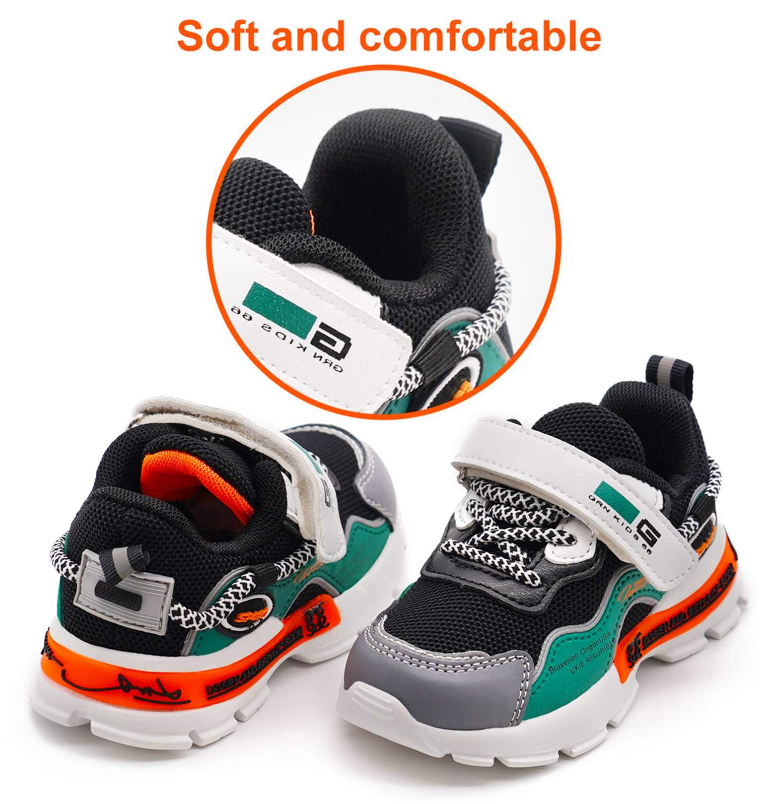 LARMAR Kids Sneakers Girls Boys Athletic Running Lightweight Breathable Tennis Sport Shoes Black, 6 Toddler 23 EU