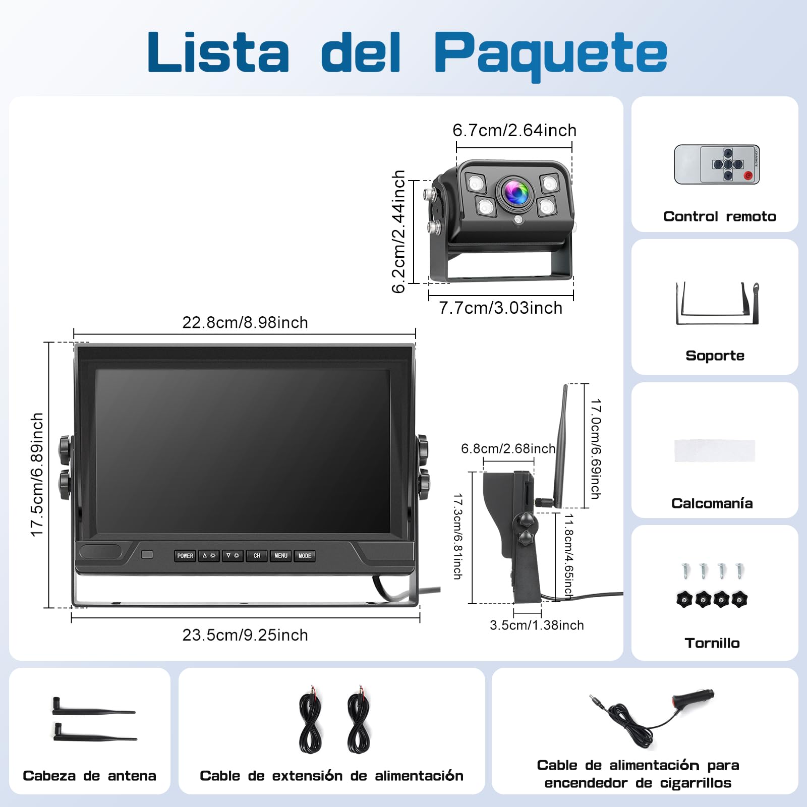 Hikity DVR Cámara Trasera Coche Inalambrica con Monitor IPS de 9" 12-24V | IP68 Impermeable Cámara de Visión Trasera Visión Nocturna BSW Camara Trasera de Coche para Camiones RV Furgonetas Caravanas