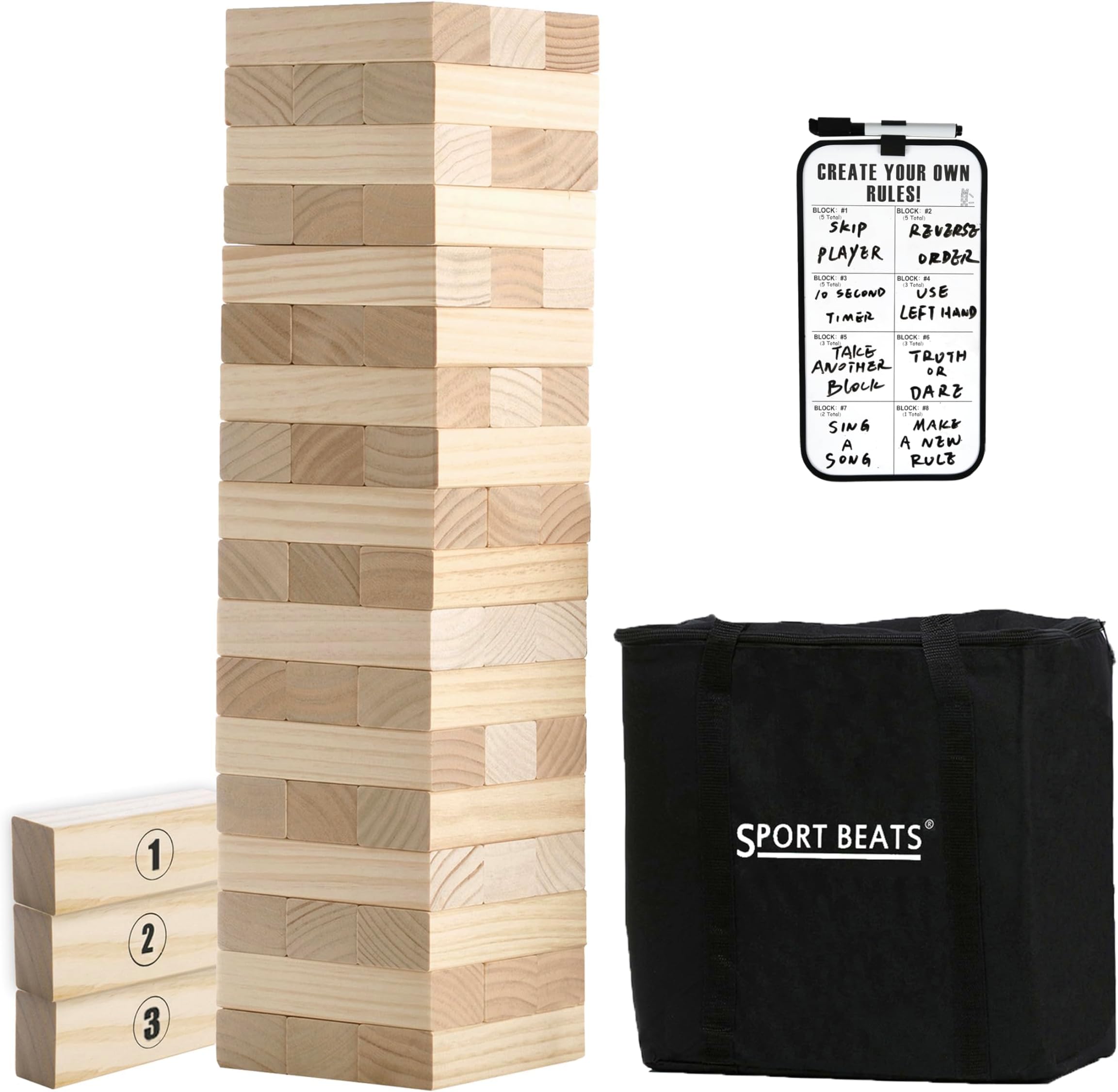 Large Tower Game Life Size Wooden Stacking Games Lawn Outdoor Games for Adults and Family - Includes Rules and Carry Bag-54 Large Blocks