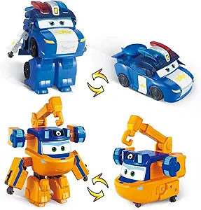 Super Wings Transformable Toys Playset, 5 in Marty and Lucie Airplane Transforming Figures Toys Set, 2 in 1 Mode Rescue Bots Toy for 3-5 Year Old Boys Girls, Plane Toy for Toddlers Kids Age 3 4 5 6