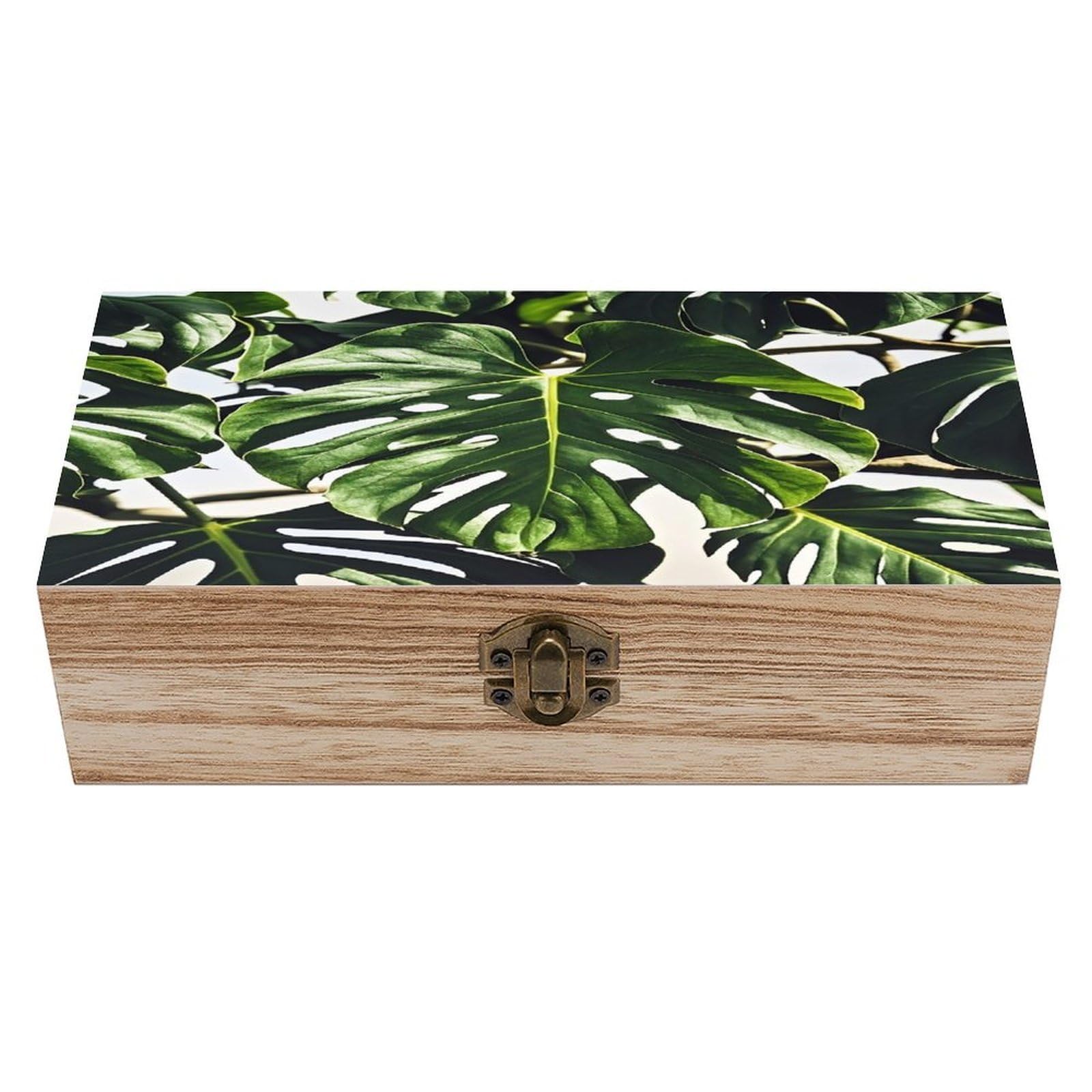 FekiLoot Black Green Leaves Wooden Storage Box Exquisite Wood Keepsake Box Vintage Wooden Gift Jewelry Case for Crafts And Photo Storage Boxes
