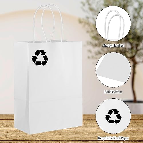 Miniatura 3 de GITMIWS Paquete de 60 bolsas pequeñas de papel blanco, 6 x 3.15 x 8.25 pulgadas, pequeñas bolsas de regalo de papel kraft blanco con asas a granel,