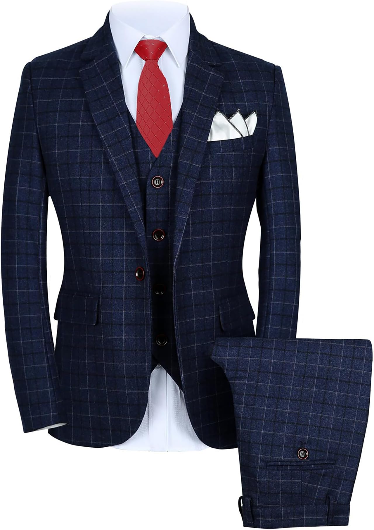 MOGU Mens 3-Piece Slim Fit Plaid Suit - Blazer, Vest, and Pants Set for Wedding, Party, and Business