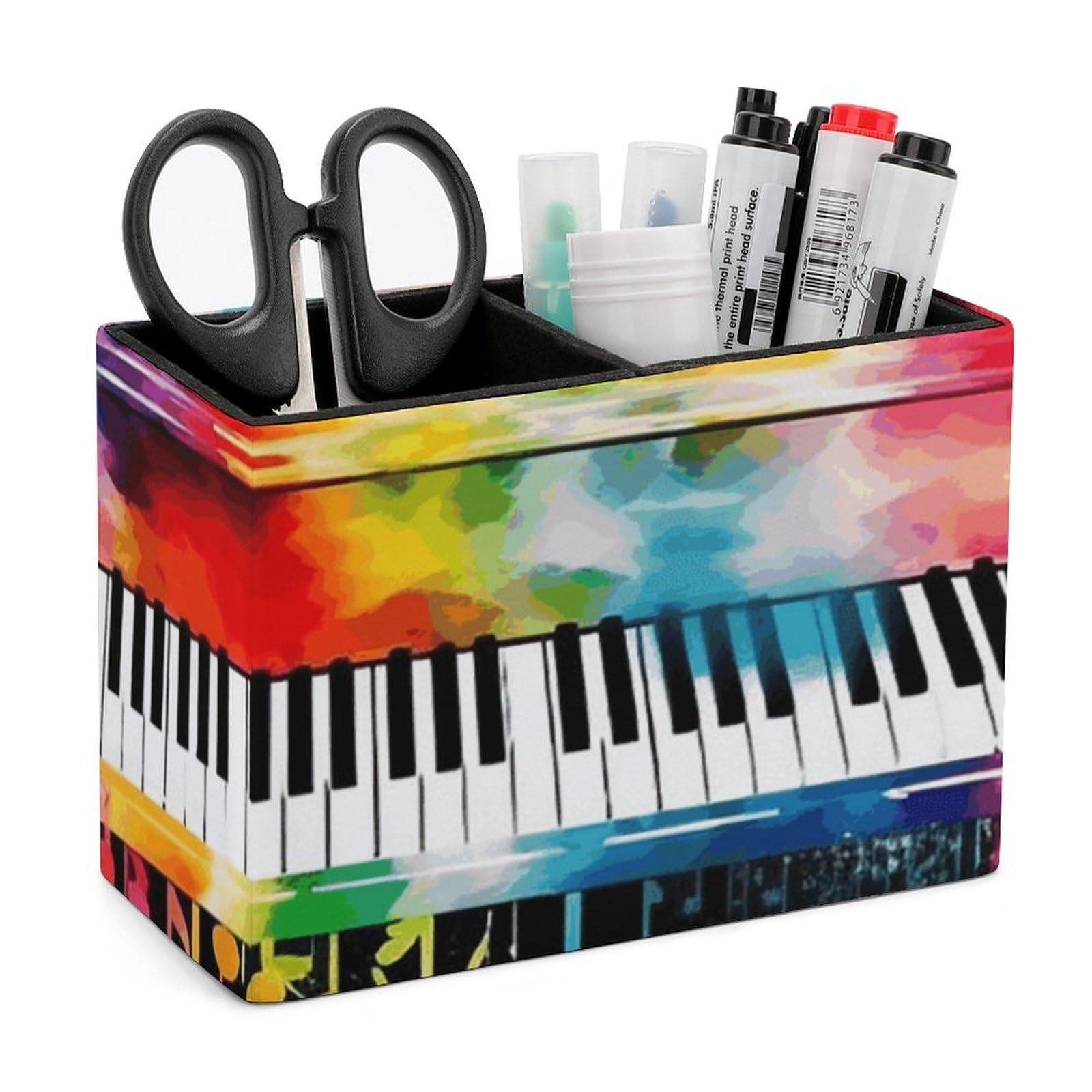 JTREHY Colorful Piano Keyboard Music Note Pencil Holder Exquisite Fashion Leather Pen Receptacle Soft High-End Pen Container for Office Home Accessories Or Housewarming Present
