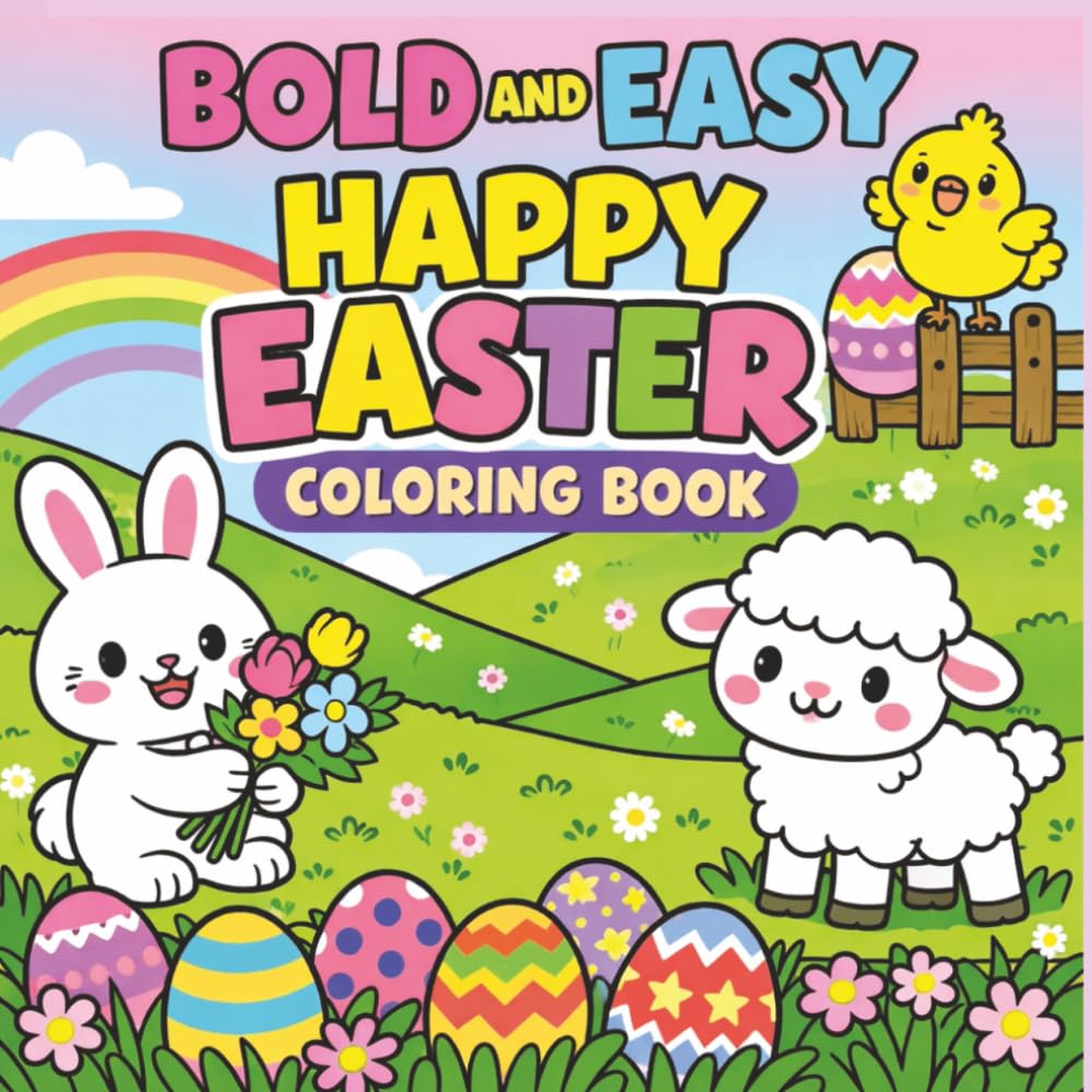 Bold and Cute Happy Easter Coloring Book: 50 Fun Easter Images for Kids, Teens & Adults | Simple, Relaxing Spring Coloring Fun