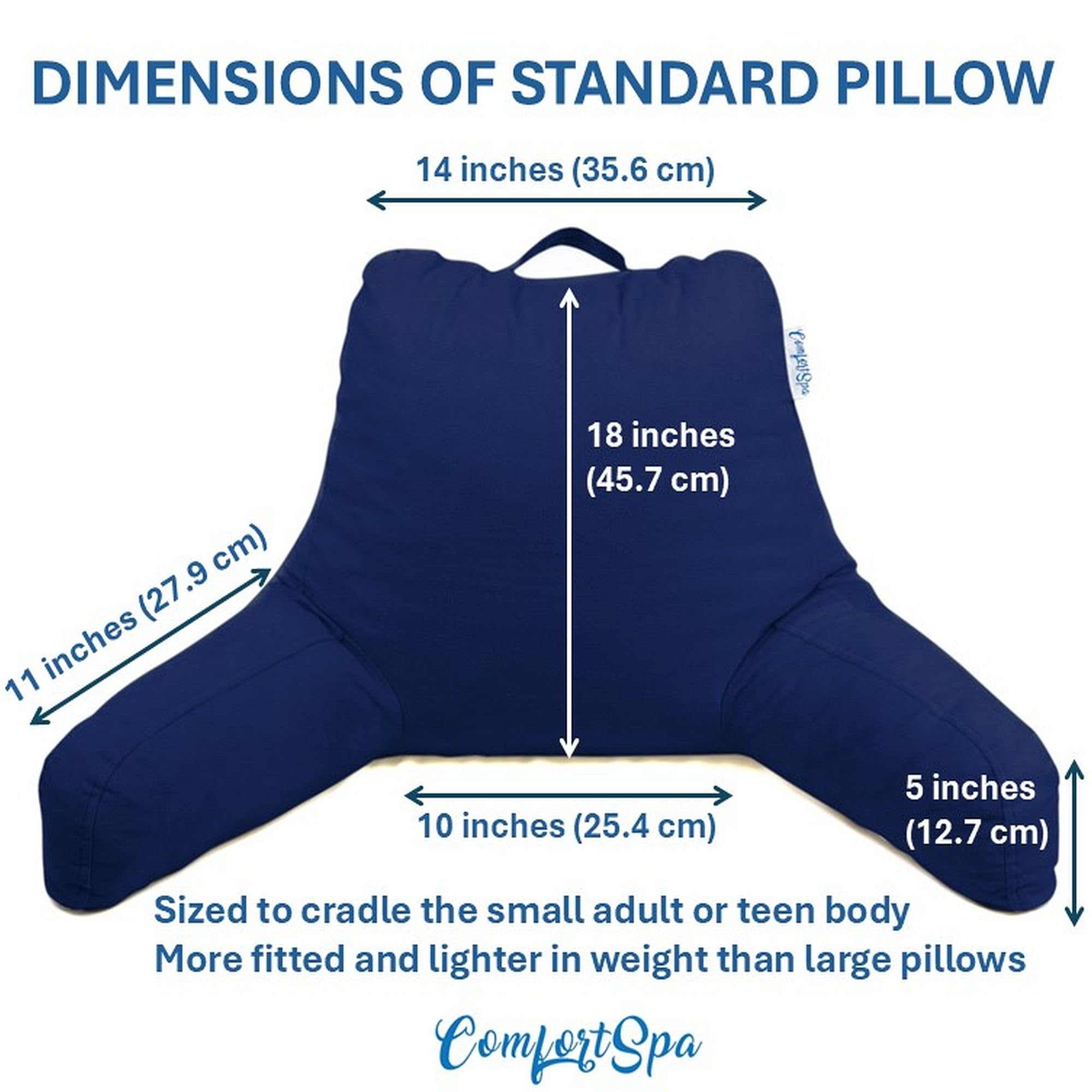 ComfortSpa Cuscino da lettura per letto adulto, cuscino per schienale con braccioli, tasche, federa lavabile; da utilizzare come cuscino per la schiena per sedersi a letto o per alleviare il bruciore
