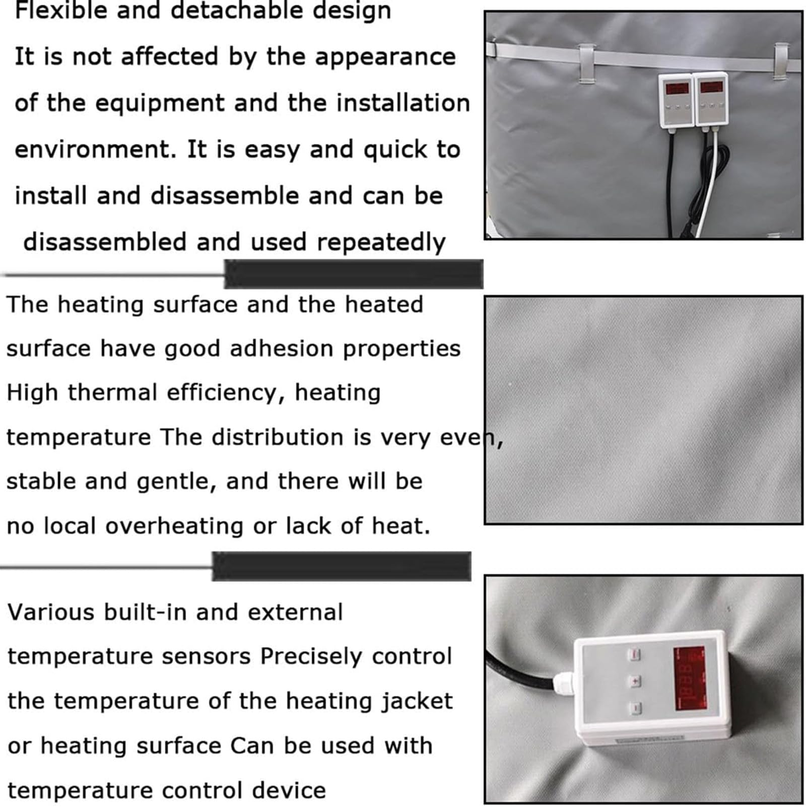 Chauffe-fût à huile Chauffe-fût en métal portable Coussin chauffant électrique en silicone avec thermostat Ceinture chauffante pour tambour à huile 200L Coussin chauffant en silicone résilient pour