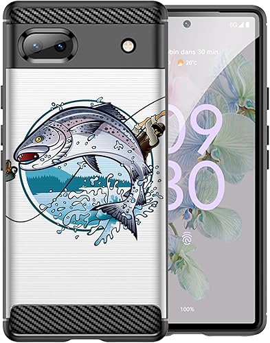 CasesOnDeck Black TPU Case Compatible with Google Pixel 6A (2022) Pixel 6A Case Slim Minimalistic Flexible Textured Cover -Bass Fishing