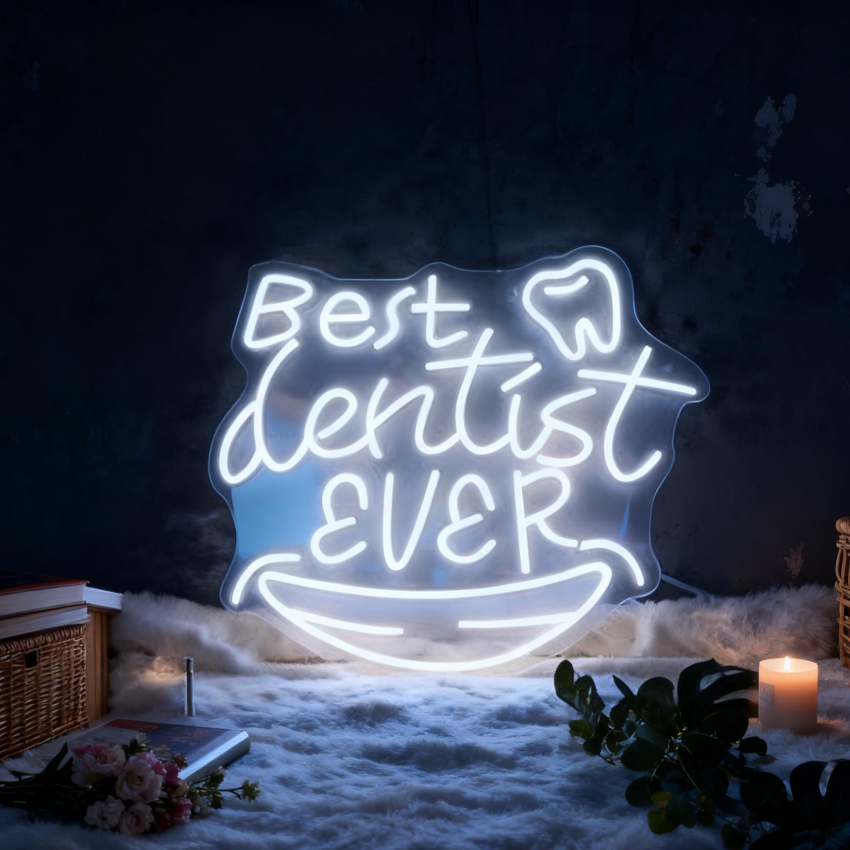 Best Dentist Ever Neon Sign, USB Powered Dimmable Decorative Neon Light Dental Office Clinic Workplace Waiting Room Wall Table Decor Dentist Appreciation Gift 17.7 x 15.2 In