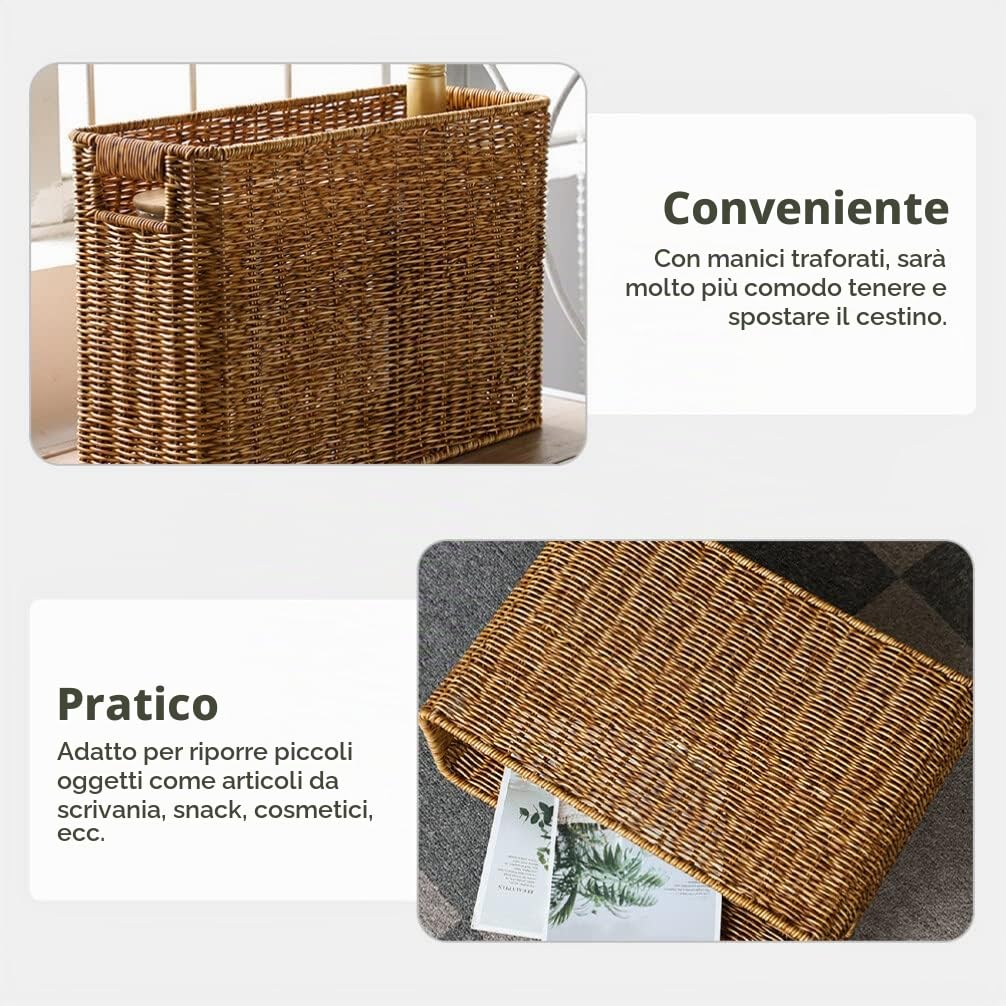 Yardwe Rivista Cesto Di Vimini Cestini Rettangolari Cestini Portadocumenti Intrecciati Pattumiera Libri Organizzatore Caso Fattoria In Cremagliera In Piedi Per Casa