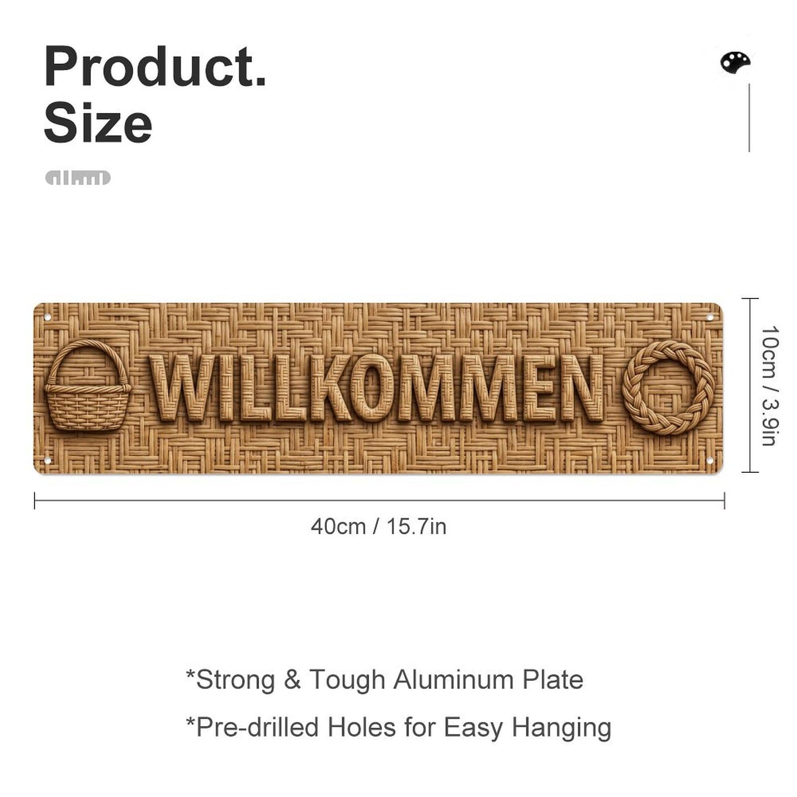 Wicker Basket Weave Natural Welcome Metal Tin Sign