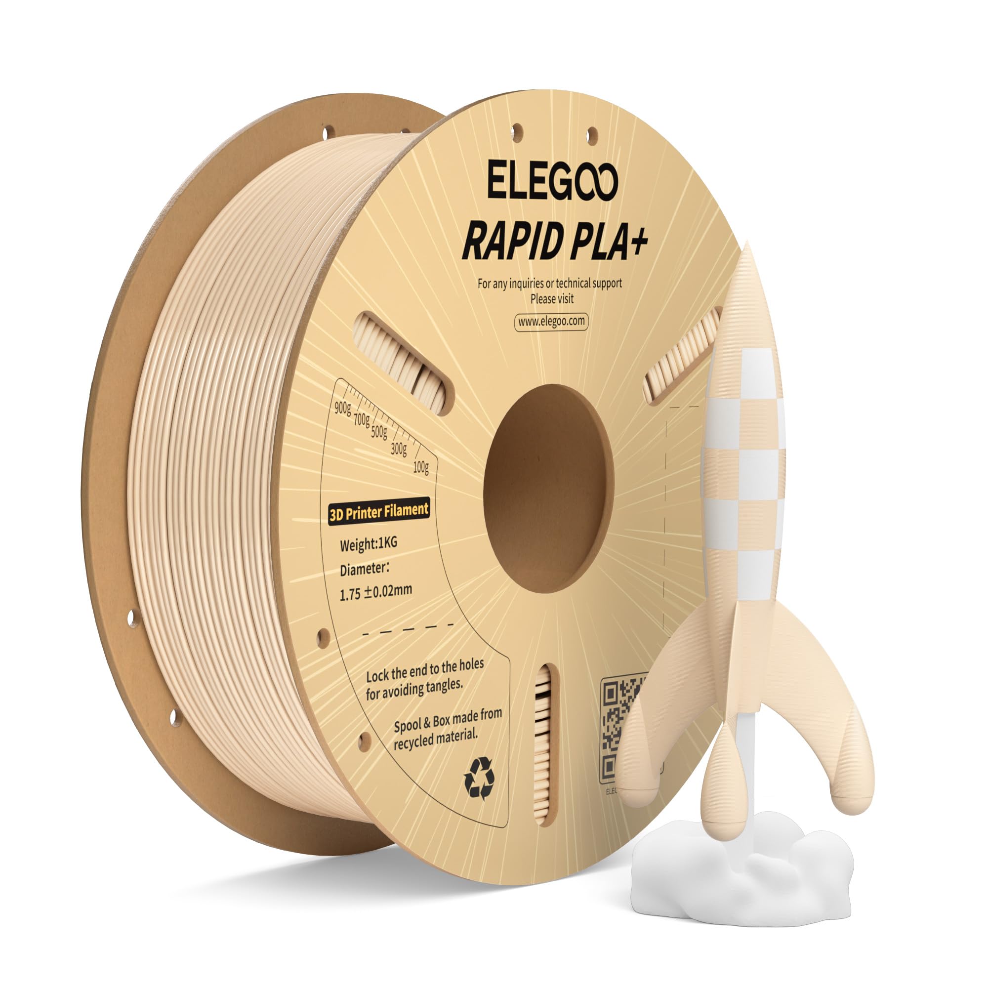 ELEGOO Rapido Filamento PLA+ 1.75mm Beige 1KG, Alta Velocità 30-600 mm/s, Filamento PLA Plus per Stampante 3D, Precisione Dimensionale +/- 0.02mm, Filamento per La Maggior Parte delle Stampanti 3D