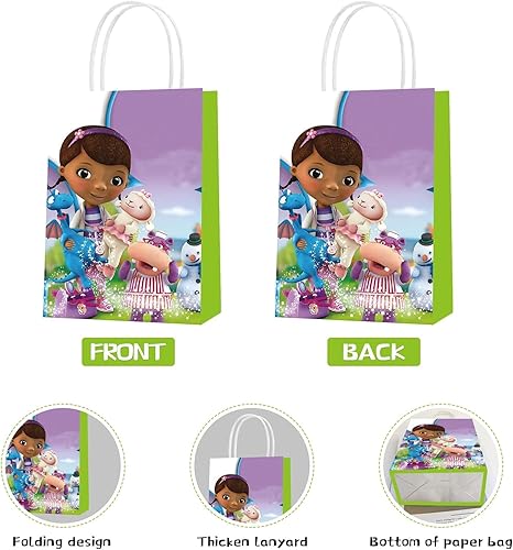 Miniatura 3 de ELZEM Paquete de 16 bolsas de papel para fiesta de Doc McStuffins, temáticas de Doc Girls para niños, cumpleaños, bolsas de dulces para niños y