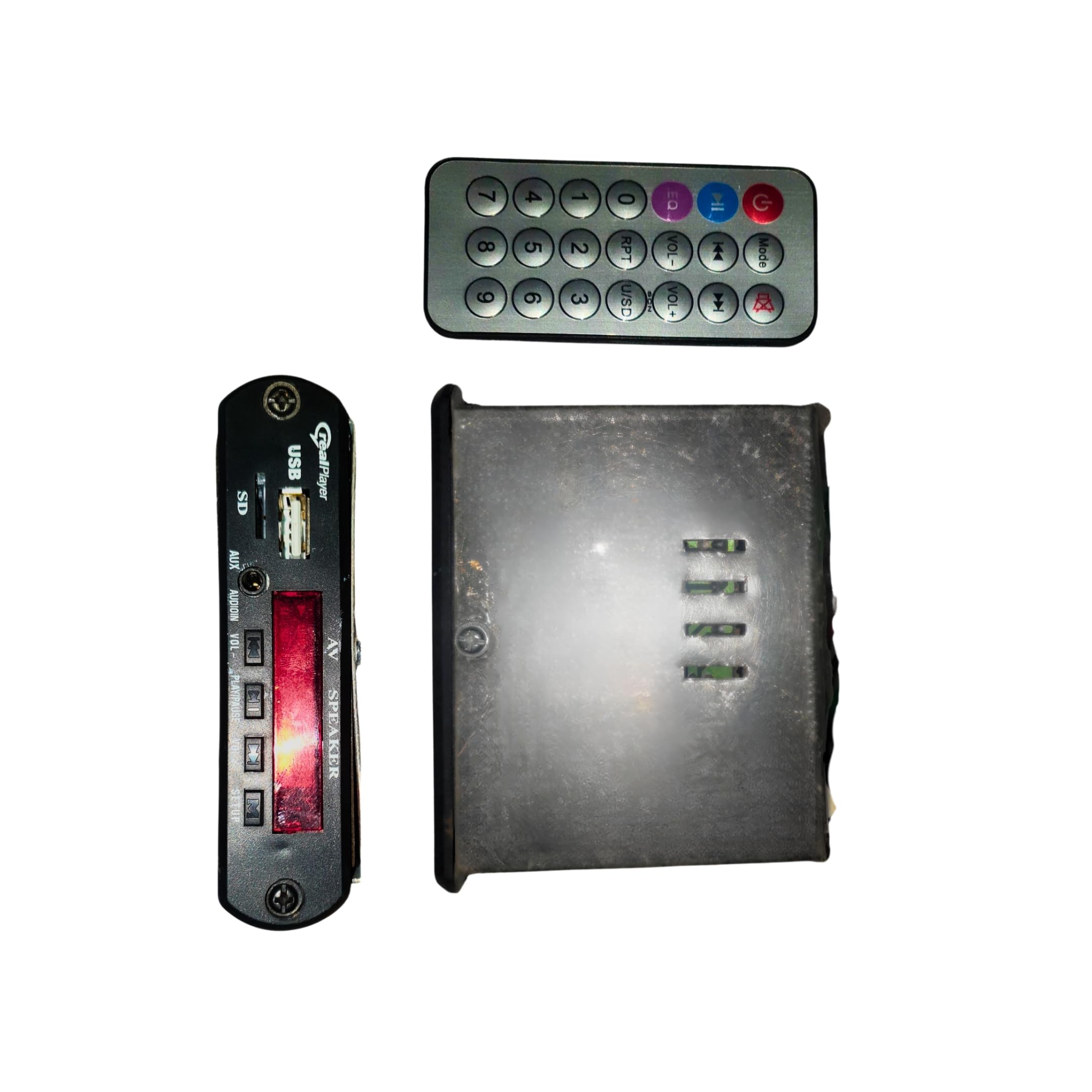 12V Universal Car & Auto Rickshaw Audio Player Module | USB, SD, FM, AUX Input | Built-in Amplifier Box with Remote | DIY Speaker System & Home Audio Kit