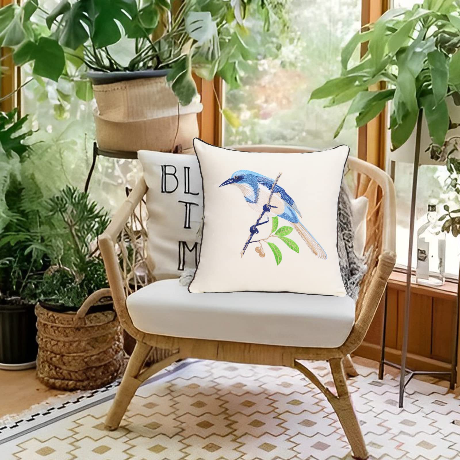 Pilmandu Set of 2 Embroidered Decorative Throw Pillow Covers 45x45cm Couch Square Pillowcases Cushion for Bedroom Sofa Farmhouse Decor (Blue Bird) - Image 2