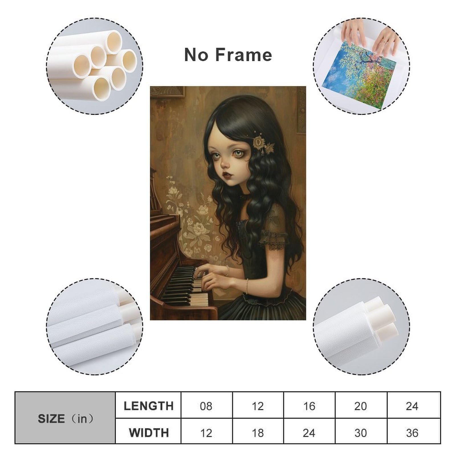 NFFBGFD Mädchen Spielt Klavie - Poster su tela, decorazione per camera da letto, ufficio, stanza, regalo, 60 x 90 cm