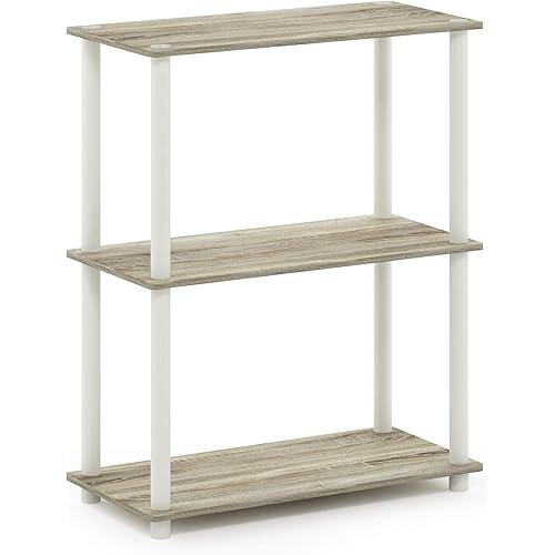 Furinno Turn-N-Tube 3-Tier Compact Multipurpose Shelf Display Rack, Sonoma Oak/White
