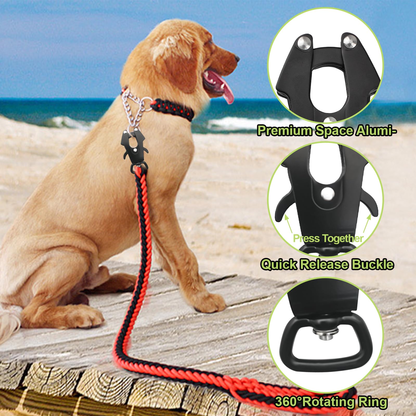 Frog Clip 2 Pack Espace Verrouillage en Aluminium Boucle de Laisse de Chien Boucle rotative à libération Rapide Boucle de chaîne de Chien résistant à la Rouille,Dia 25mm