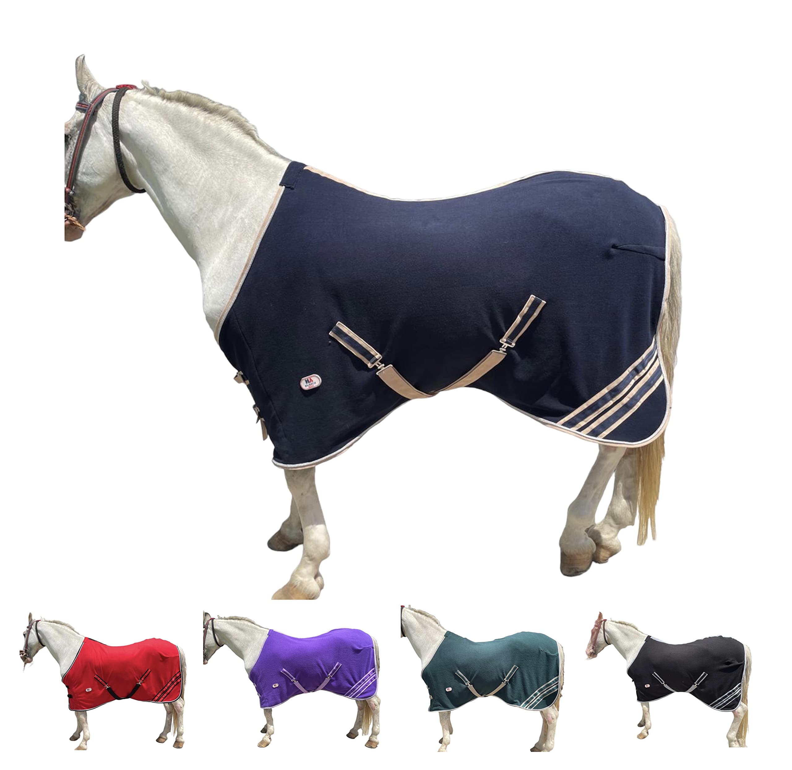 Majestic Ally Anti Pill Fleece Horse Blanket/Sheet with Silver Braided Rope (Navy, 76)