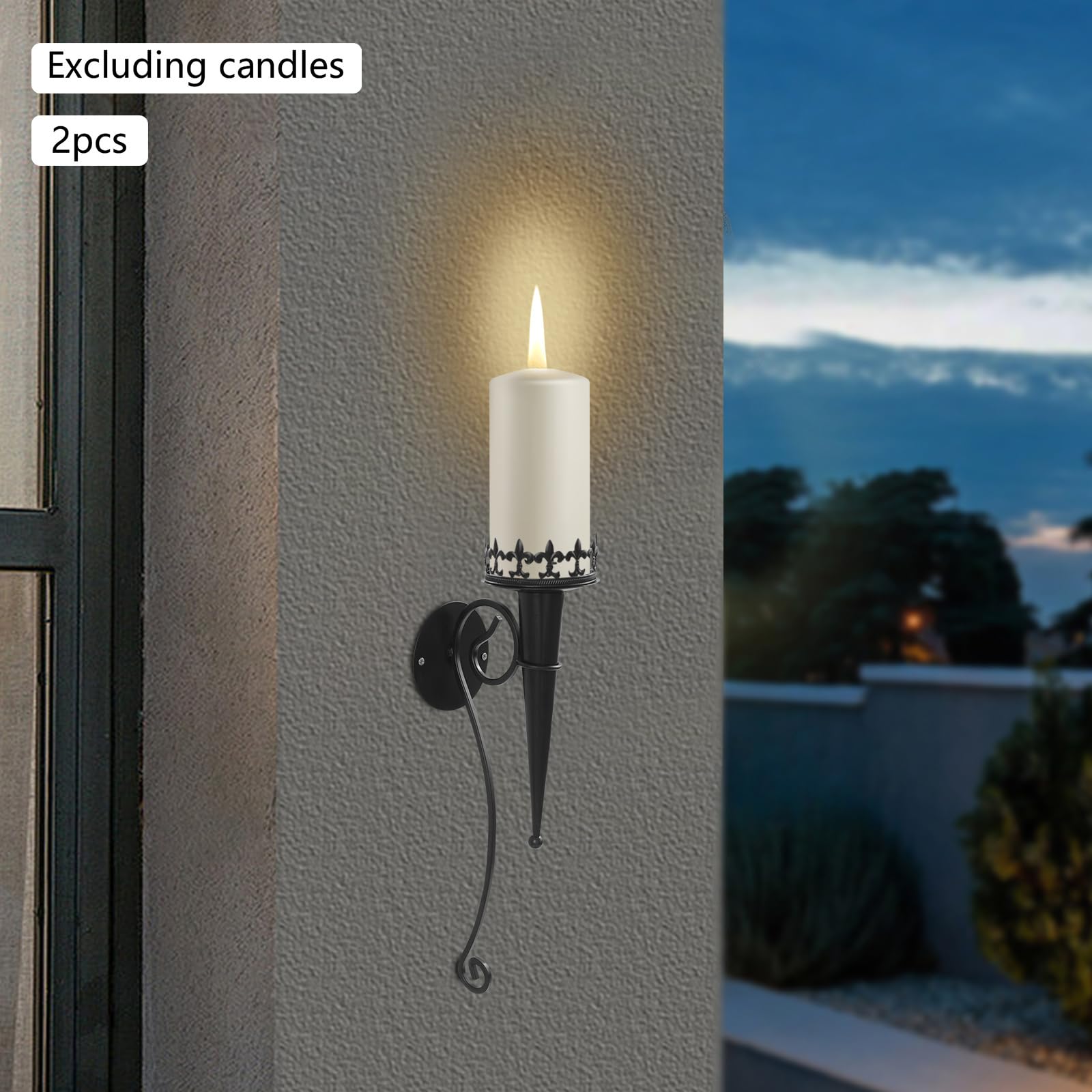 Wall Mounted Candle Holder Set (2 Stück) - Mid-Century Eisen Fackel Design, schafft eine romantische Atmosphäre, geeignet für Hochzeit Dekorationen, Urlaub Parteien, Terrasse