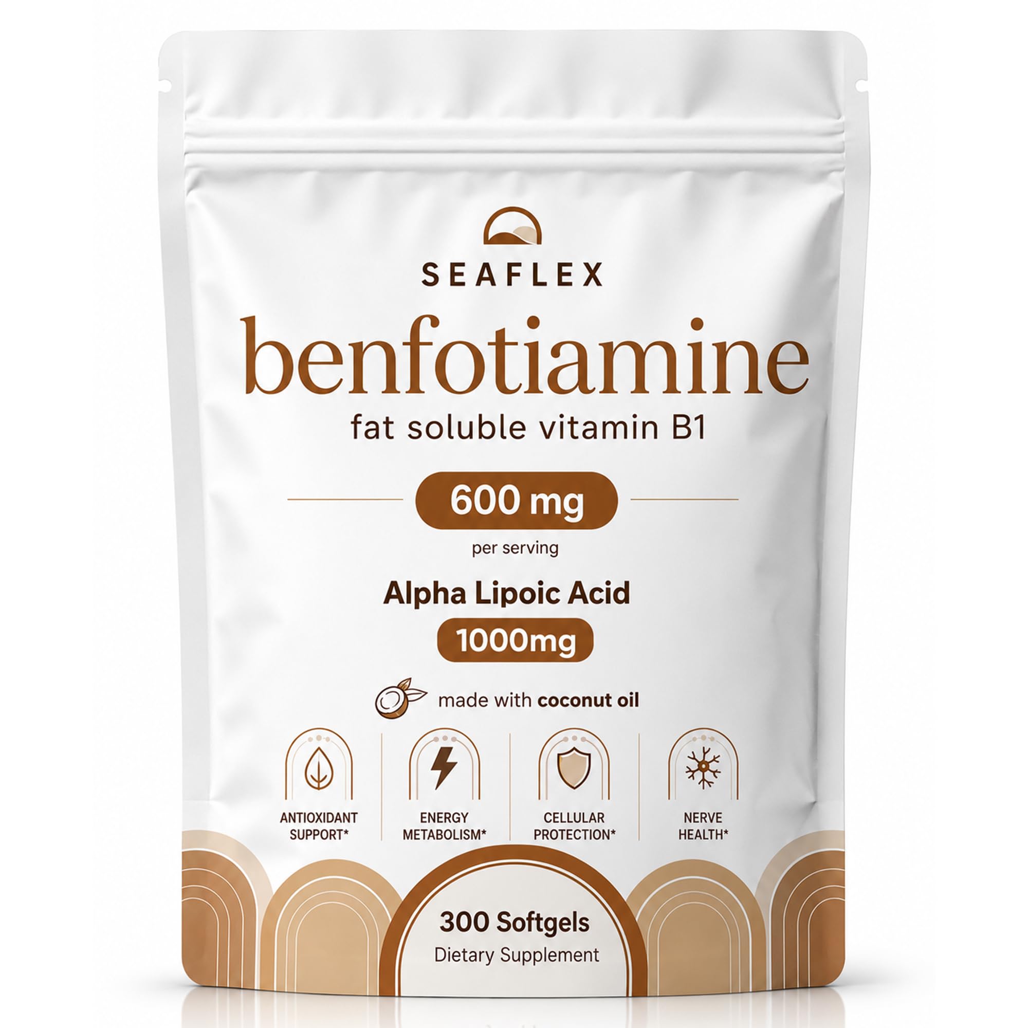 Benfotiamine 600mg with Alpha Lipoic Acid 1000mg, Fat‑Soluble Vitamin B1 Supplement, Made with Coconut Oil, 300 Softgels