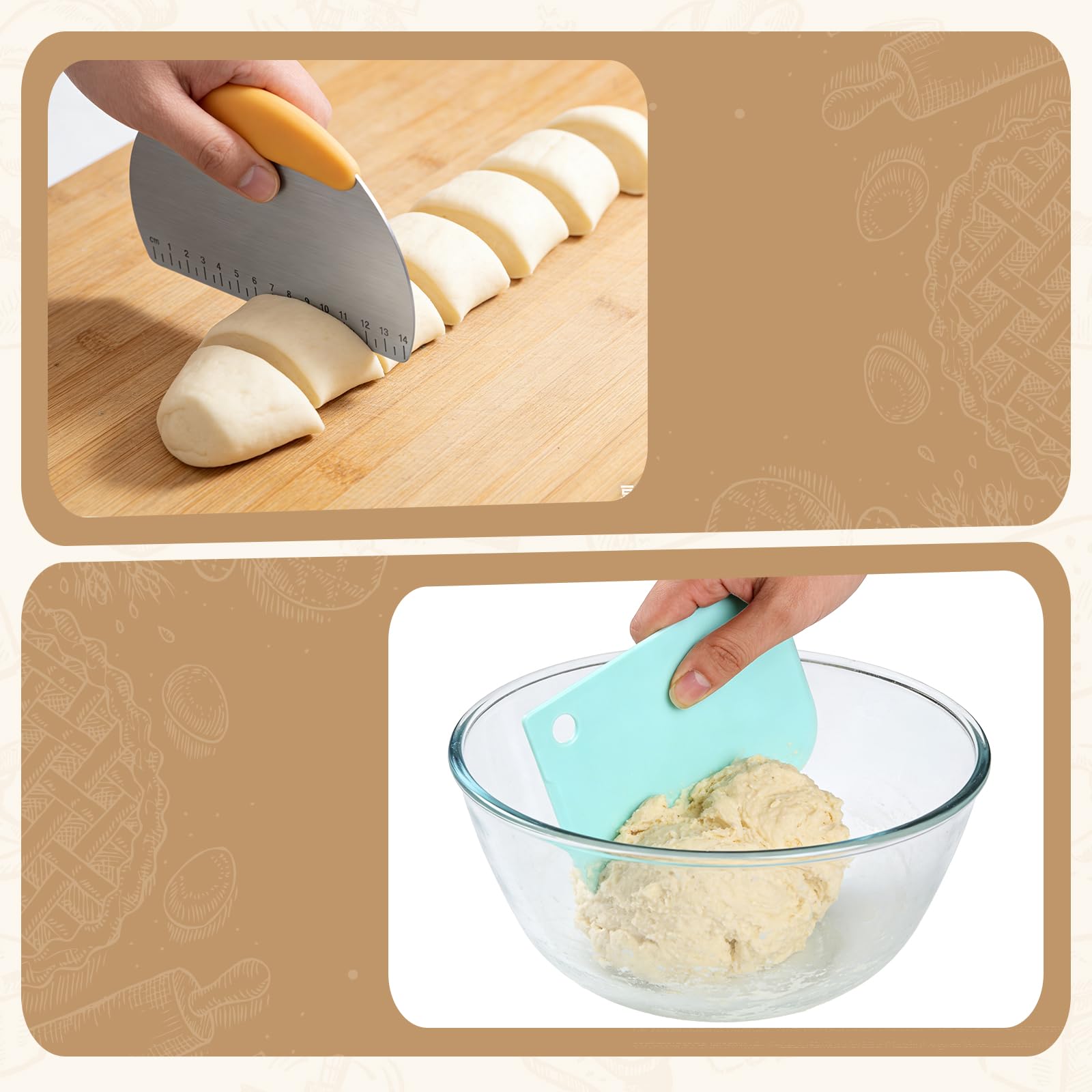 Sauerteig Starter Set,13-teilig Brotgärkorb -Set- aus Silikon，Komplettset Brot Backen Zubehör, Geschenk für Anfänger und Erfahrener Bäcker(23cm rund & 25cm oval)
