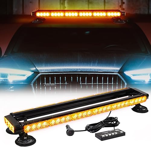WINECO Barra de luces estroboscópicas LED ámbar de 29.5 pulgadas, doble cara intermitente de emergencia advertencia de advertencia de advertencia WINECO Barra de luces estroboscópicas LED ámbar de 29.5 pulgadas, doble cara intermitente de emergencia advertencia de advertencia de advertencia