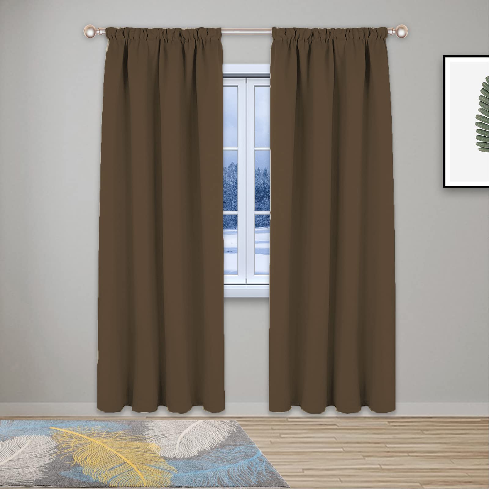 GZQIAWY 1 Pack Blackout Curtains Thermal Curtains for Bedroom Living Room Soft Window Treatments for Kids Super Soft Pencil Pleat Brown 80 in x 75 in (W x L)