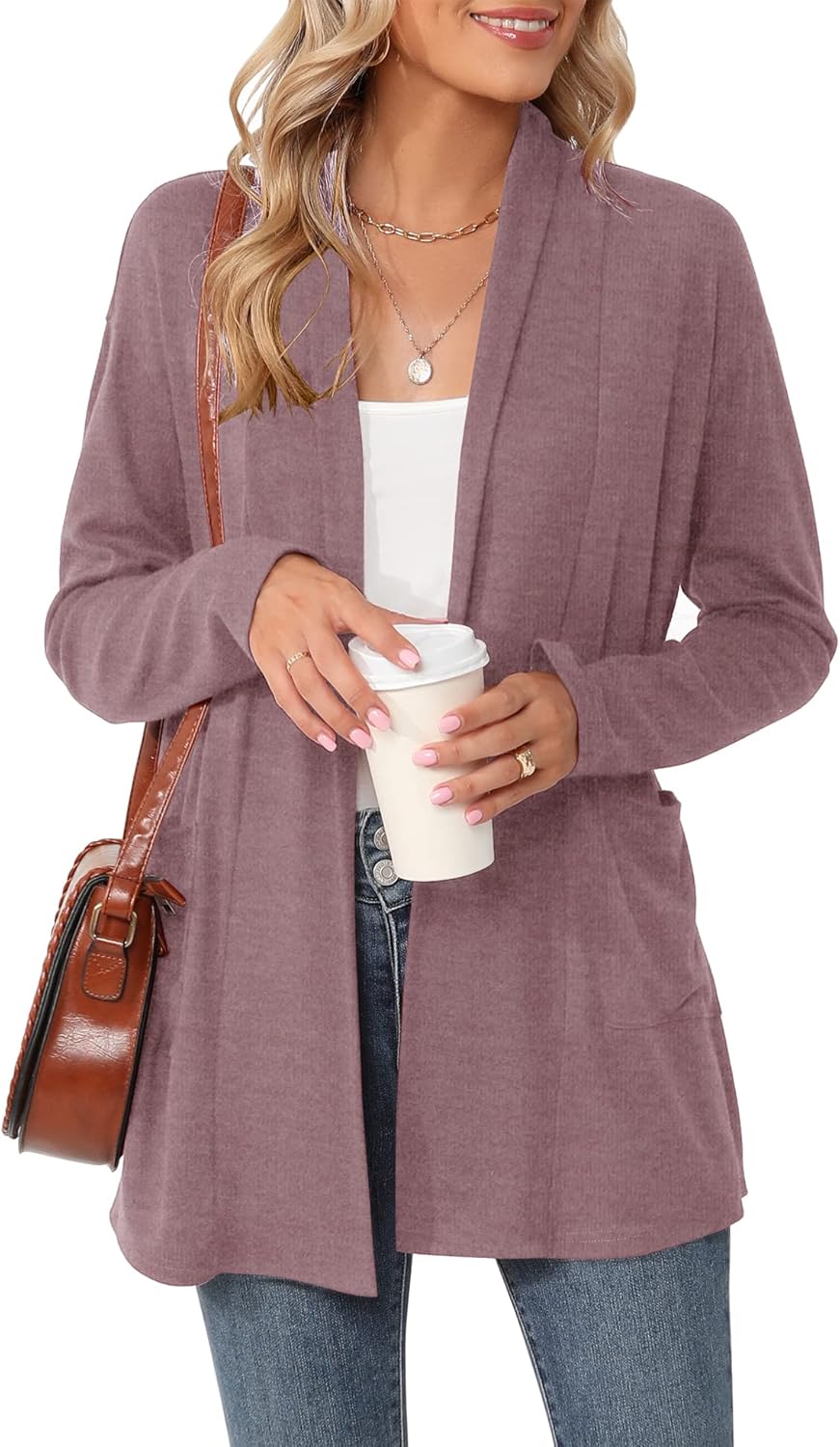 Micoson Women’s Long Sleeve Open Front Cardigan Casual Loose Lightweight Cardigans with Pockets