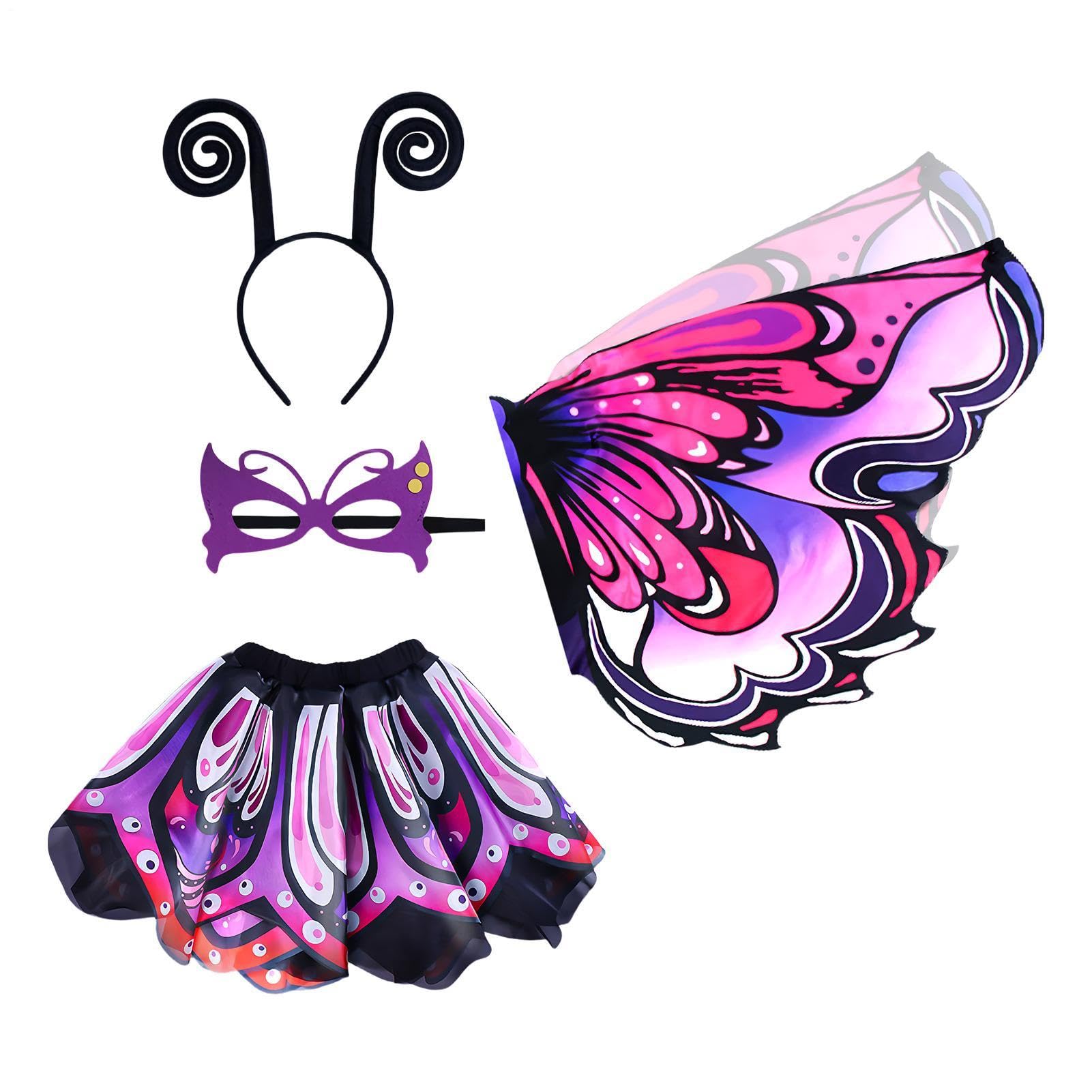 Disfraz de hada de mariposa con alas máscara y diadema para cosplay 8