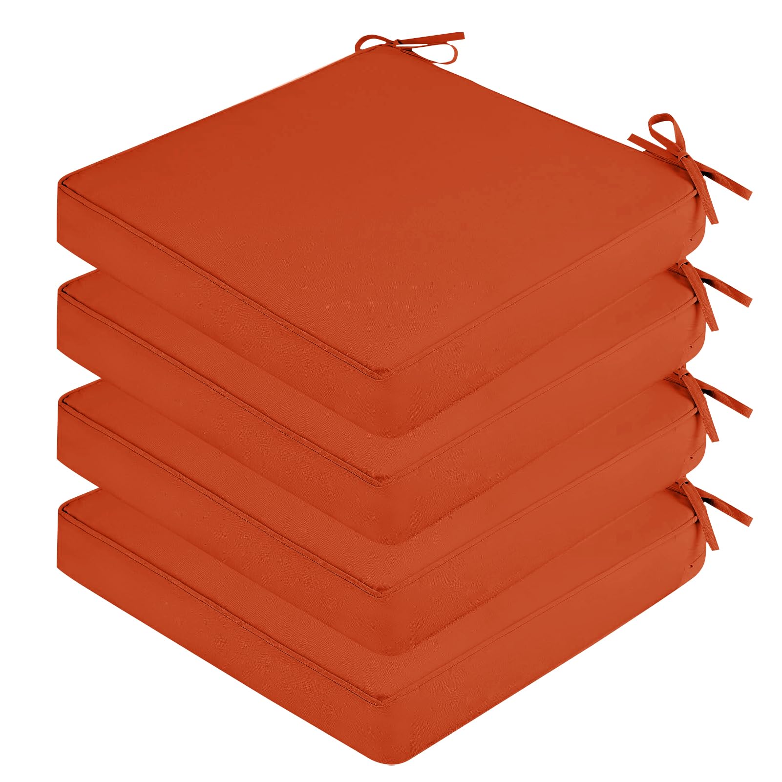 SK Studio Outdoor Chair Cushions for Patio Furniture, Set of 4 Waterproof Square Corner Memory Foam Patio Chair Cushion with Adjustable Ties Outdoor Seat Cushions, Orange Red, 19"x19"x3"