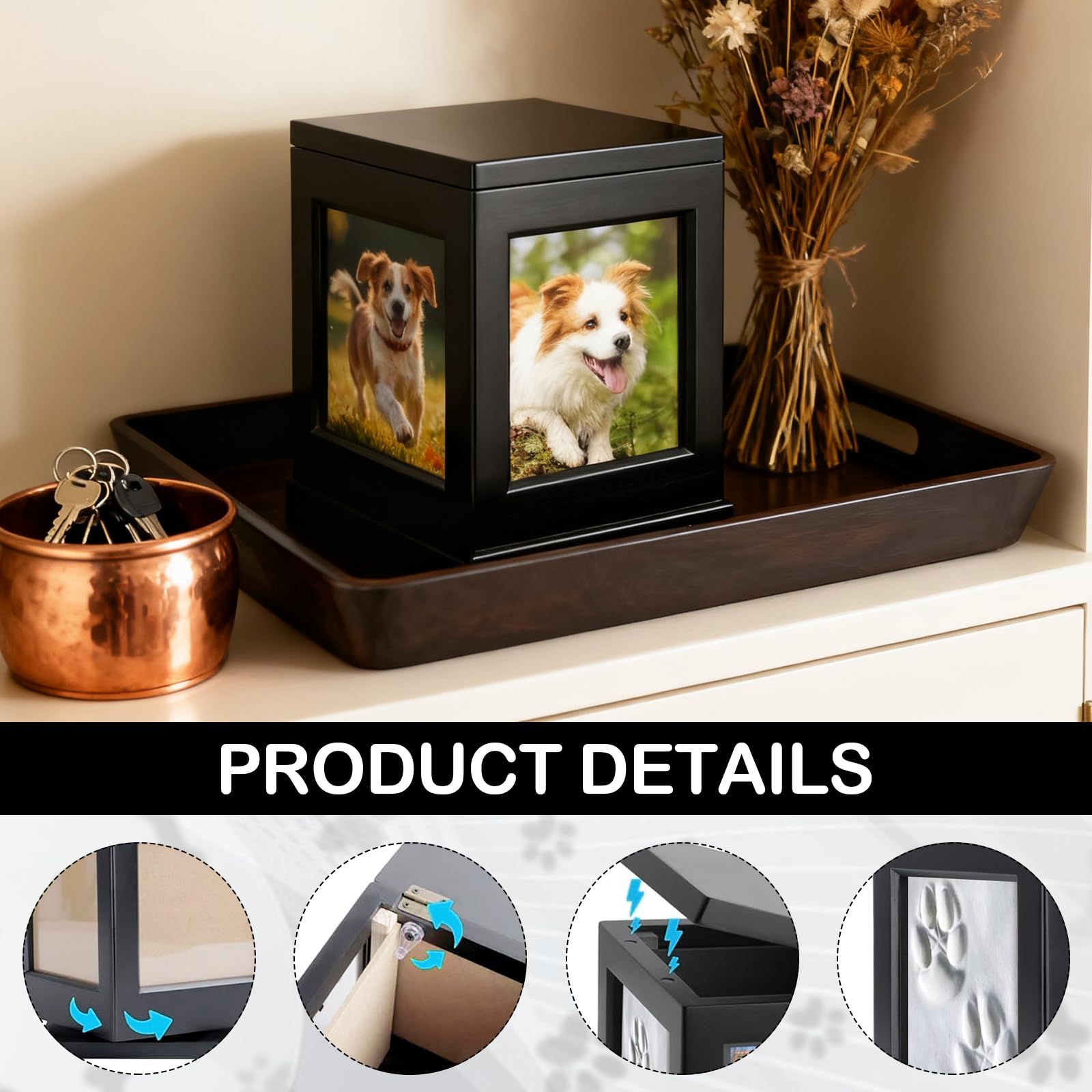 Urne Funéraire pour Chien, Urne Funéraire en Bois avec Cadre Photo Urne pour Animaux de Compagnie urns Doggy Memorial Urne pour Chat Personnalisée Commémoratifs et Funéraires pour Chiens