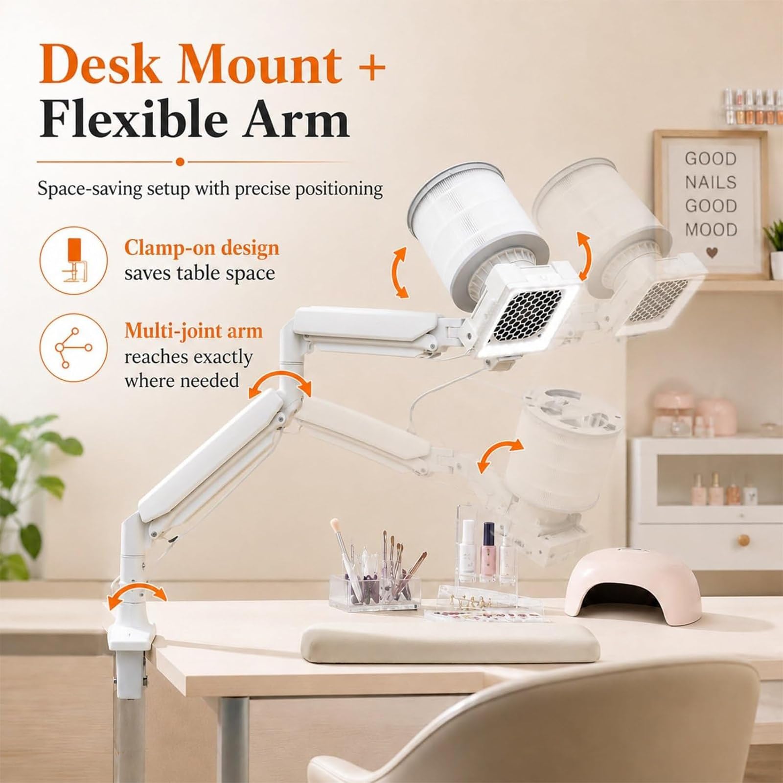 Aspiratore Professionale 60w per Polvere Unghie con Luce LED Integrata, Forte Aspirazione, Filtro Riutilizzabile E Supporto da Tavolo per Unghie in Gel E Dip Powder