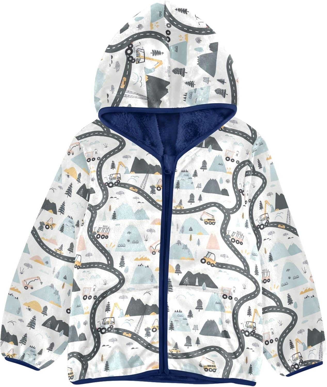 CHIFIGNO Cute Construction Vehicles Fleece Jacket Kids Toddler Zip up Hoodie Boys Winter Coat Thick Warm Outerwear 3-10Y