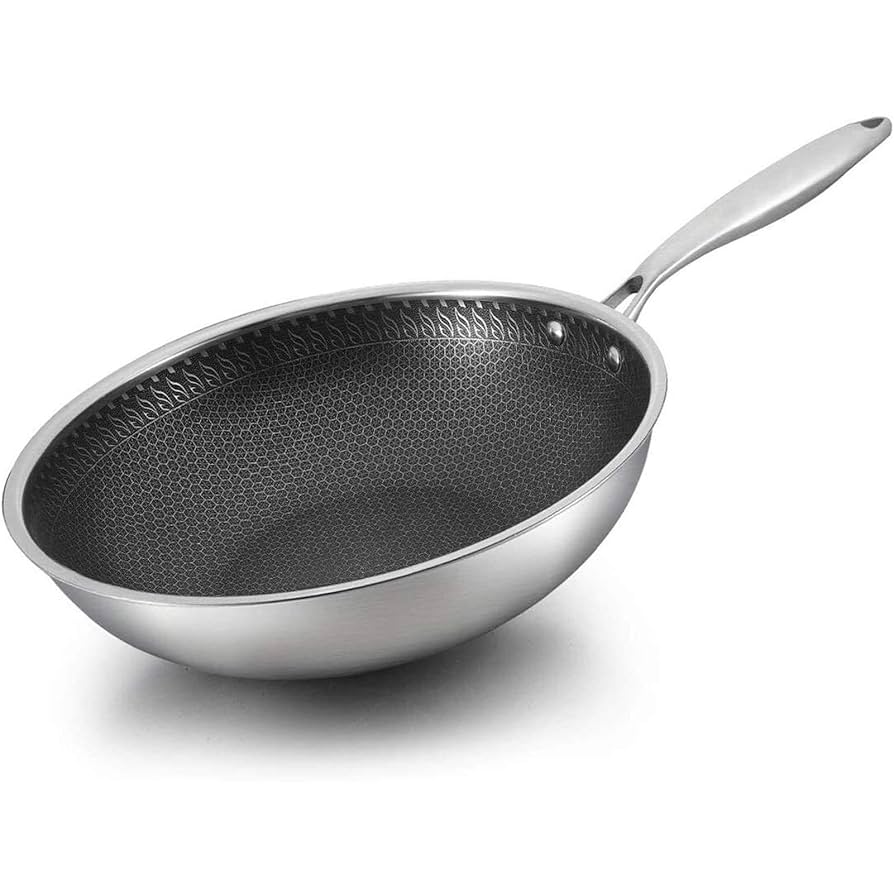Amazon｜中華鍋炒め、ステンレス鋼焦げ付き防止中華鍋ハニカム