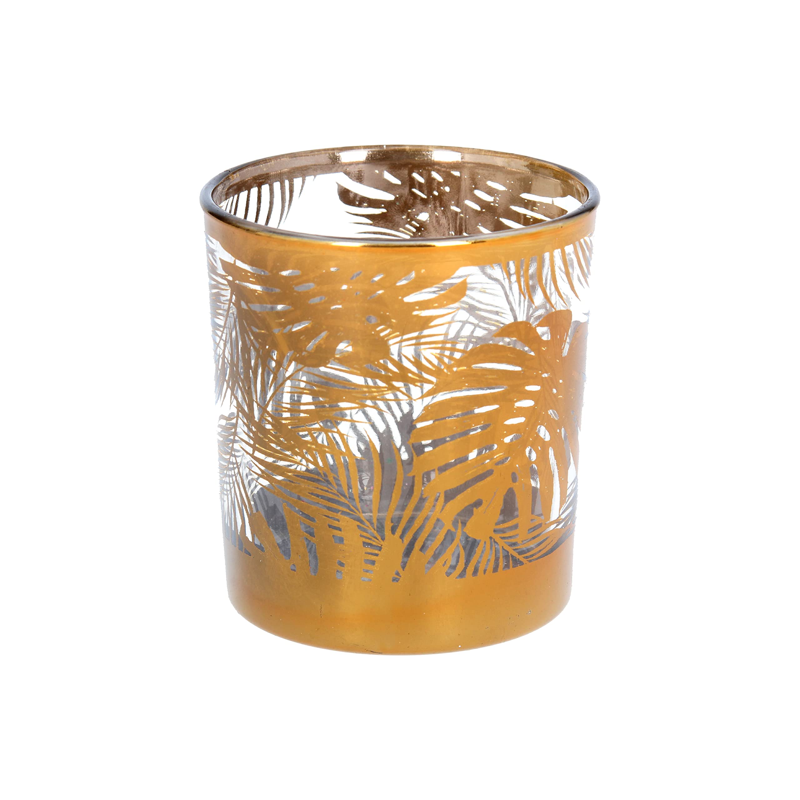 Gisela Graham Gold Palm Leaf Glass Tealight Holder