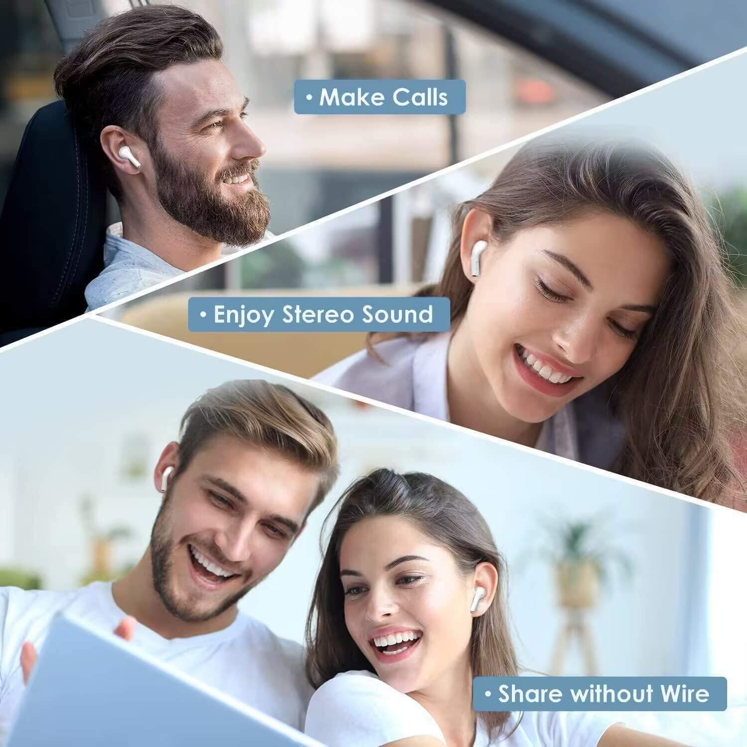 Wireless Earbuds Bluetooth 5.0 Headphones Noise Cancelling Air Buds Pods 3D Stereo Ear pods in-Ear Ear Buds with Deep Bass Earphones Sport Headsets for Android/Samsung/Apple iPhone