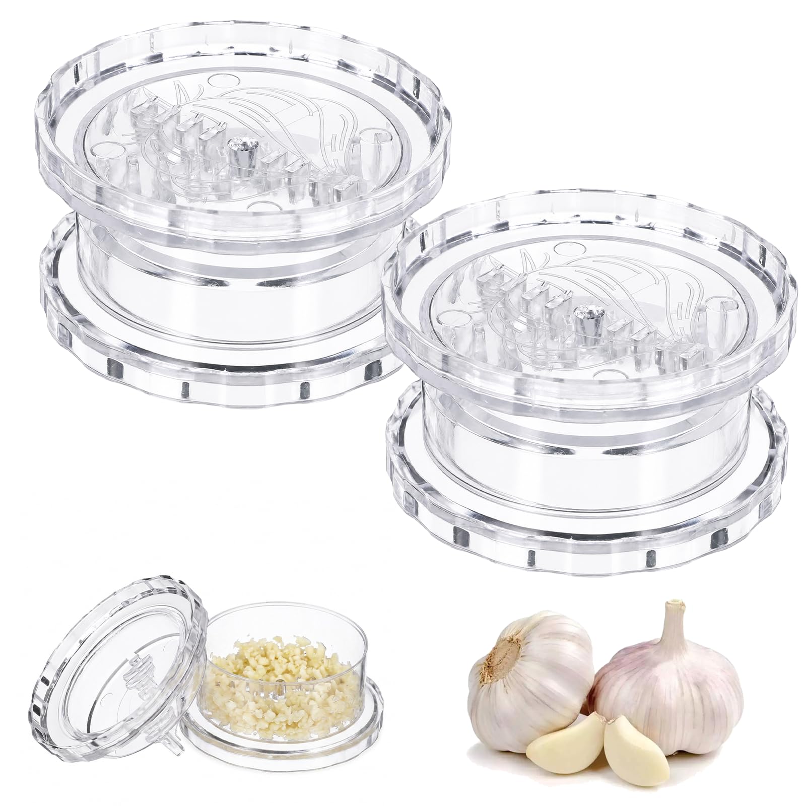 2pcs Manual Garlic Twister and Ginger Mincer Tool, Clear Multi-Functional Grinde