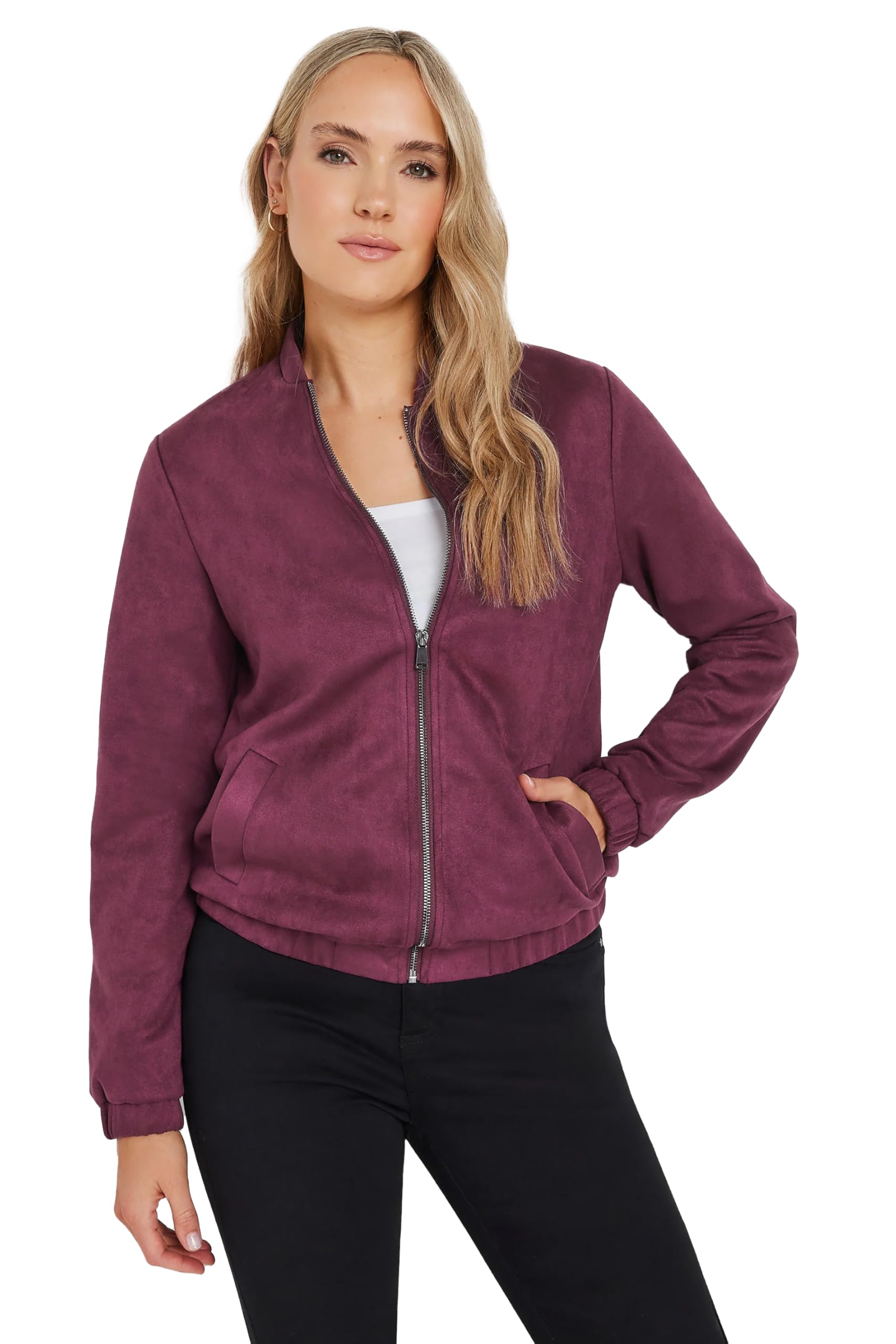Long Tall Sally Women's Red Tall Faux Suede Bomber Jacket In | Size: 16