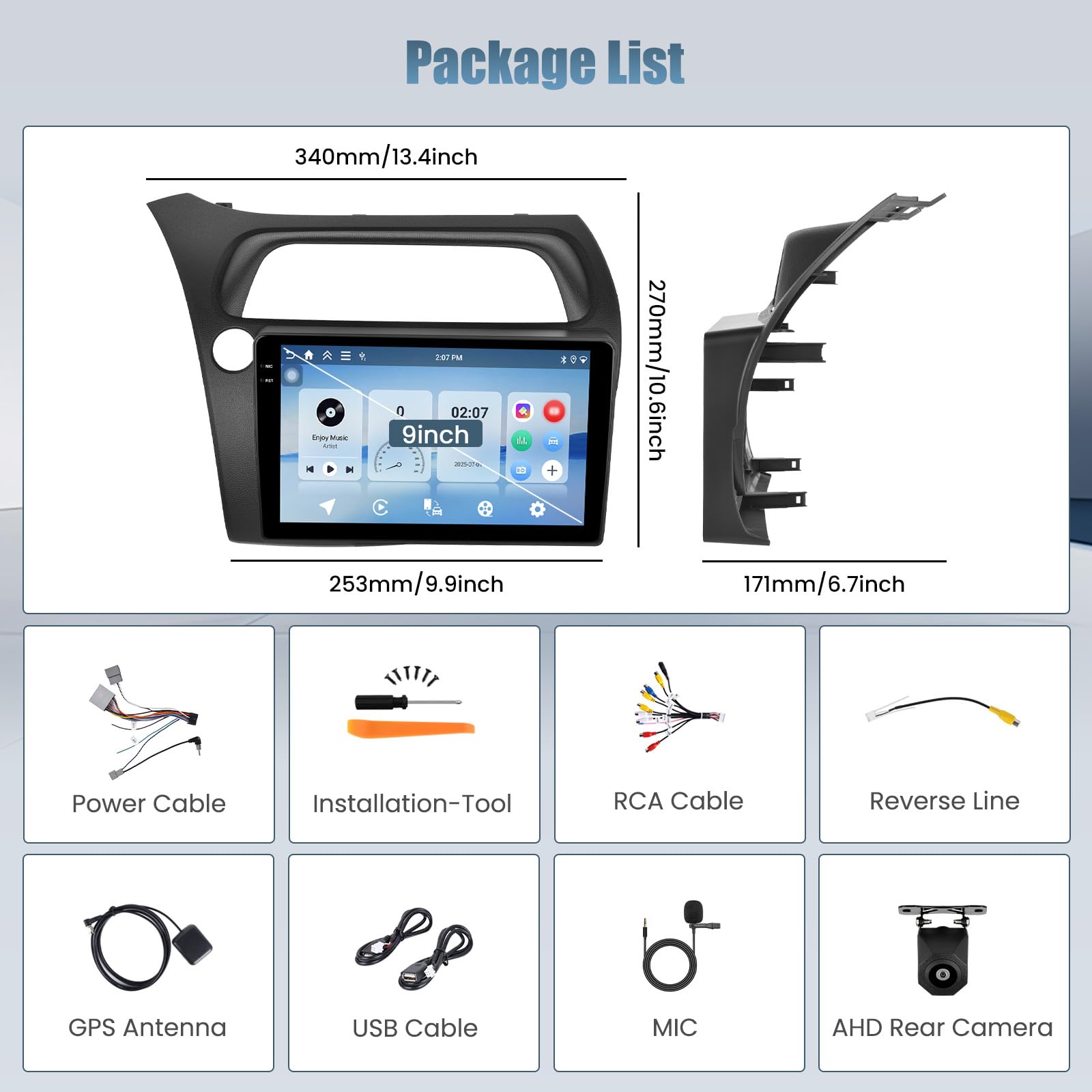 4+128G Radio Android 15 para Honda Civic VIII 2006-2011 Incell Screen Wireless Carplay Android Auto Roinvou, 9 Pulgadas Pantalla Táctil Estéreo Radio GPS Bluetooth EQ WiFi RDS FM SWC Cámara Trasera