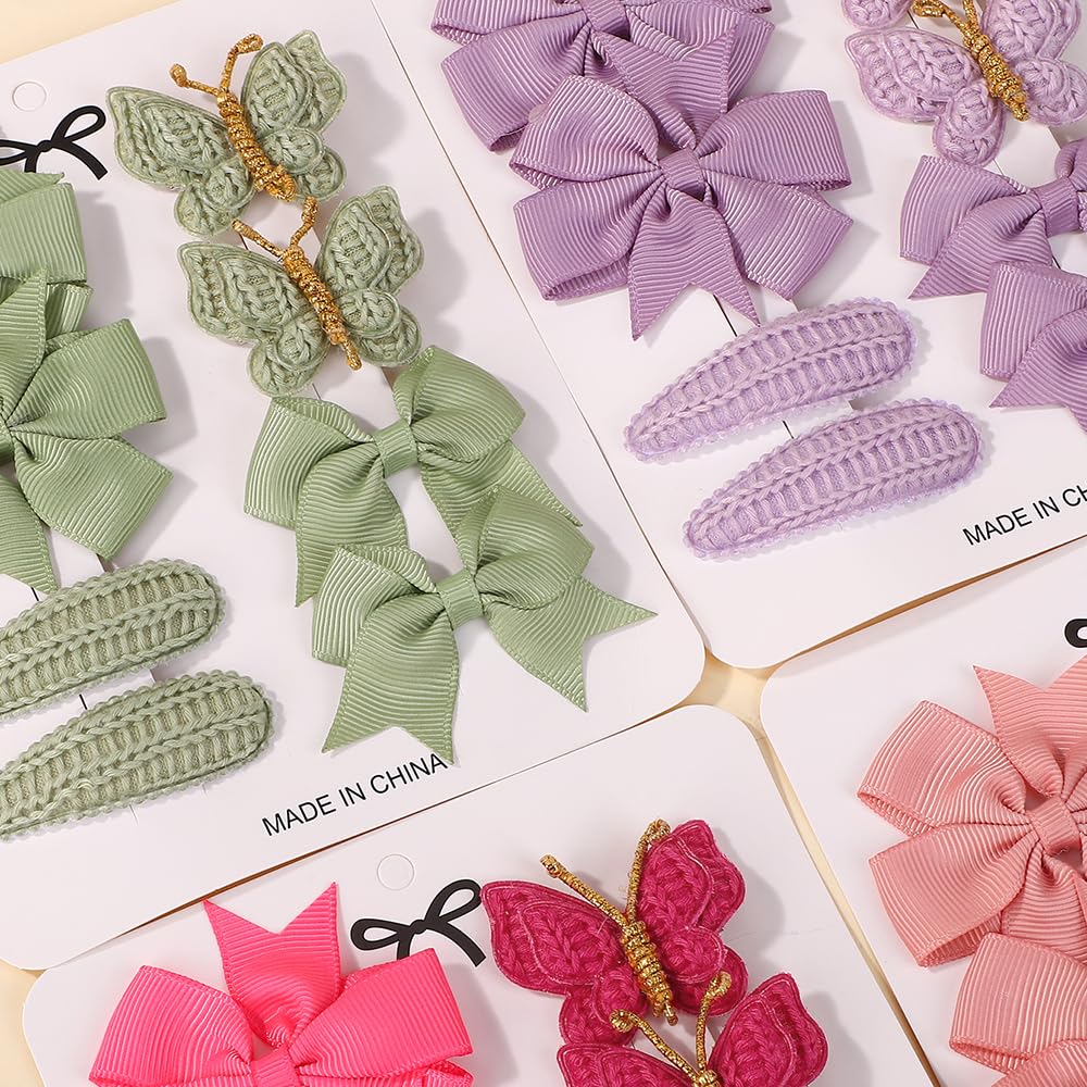 Lot de 8 pinces à cheveux vertes pour bébé fille de 4,3 à 6,3 cm - Pinces à cheveux en ruban gros-grain - Barrettes à cheveux en forme de papillon tricotées - Accessoires pour nourrissons et - 4