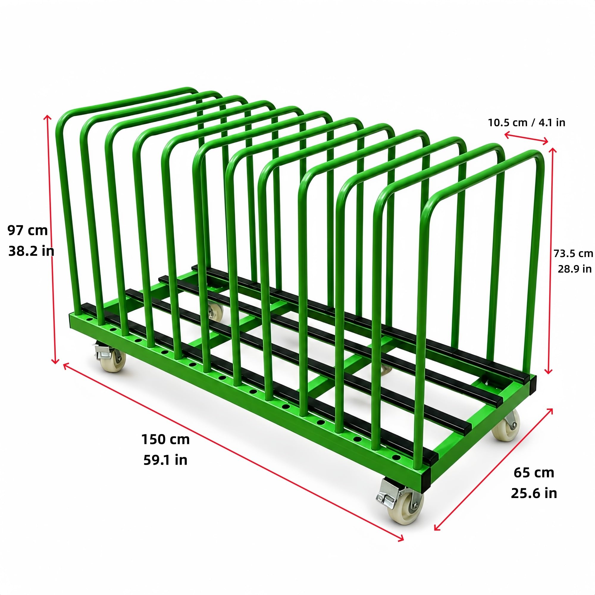 Paneelwagen Mit PVC-Kontaktleisten Und 500 Kg / 1102 Lb | Abnehmbare Trennwände For Glas- Und Steinplatten For Eine Organisierte Plattenhandhabung(11-Slot High)