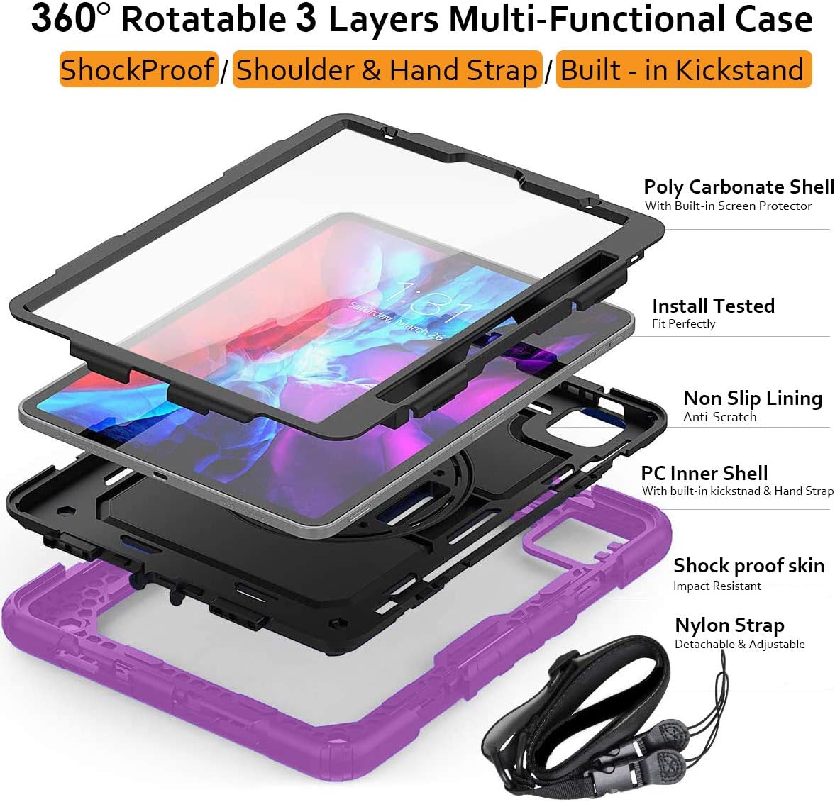 DuraSafe Cases for iPad Air 4th 5th Gen 10.9 inch Rugged Case A2588 A2589 A2591 MM9E3LL/A MM9D3LL/A A2316 MME23LL/A MM9C3LL/A MM9F3LL/A MYFQ2LL/A MYFM2LL/A MYFR2LL/A MYFP2LL/A MM9N3LL/A - Purple