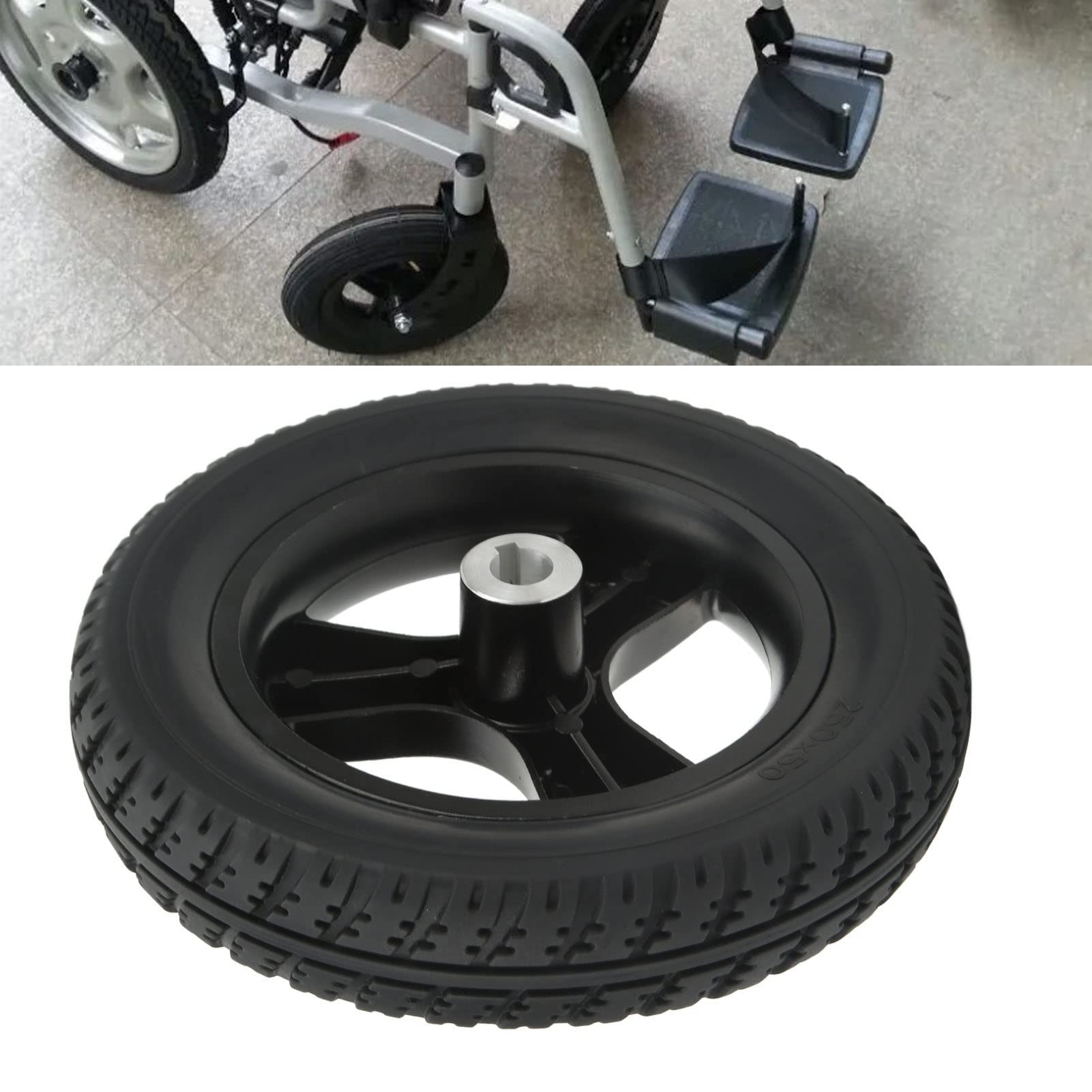 CHICIRIS Rueda de Repuesto para Silla de Ruedas Eléctrica, Neumático Sólido de PU de 10" | Buje de acero de aleación con banda de rodadura de poliuretano antideslizante para mayor durabilidad en diversas superficies.