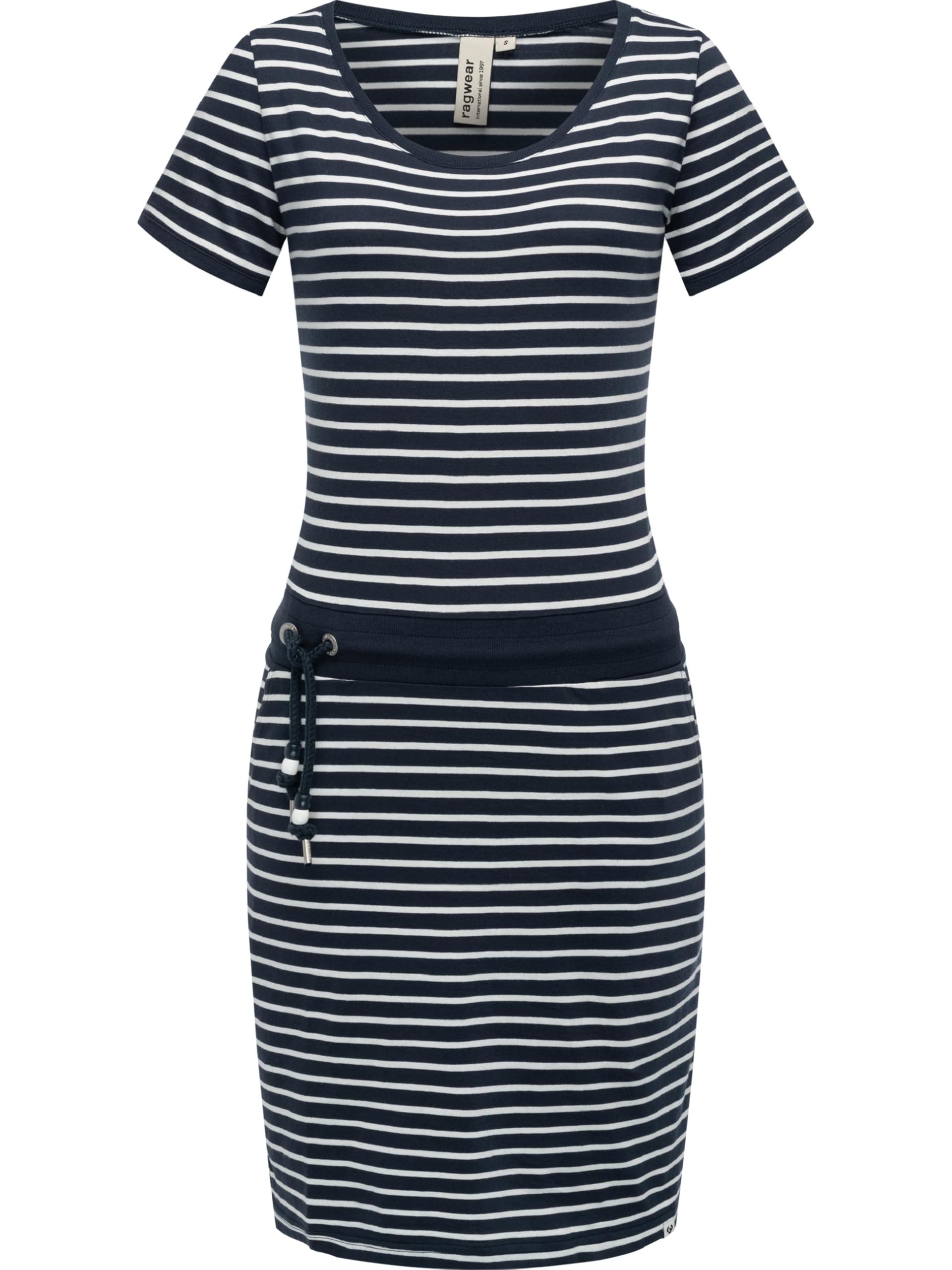 Ragwear Women's Navy Baomi Youmodo Short-Sleeved Summer Dress With Waist Cord, Striped Pattern And Pockets, Xs - Xxl, M